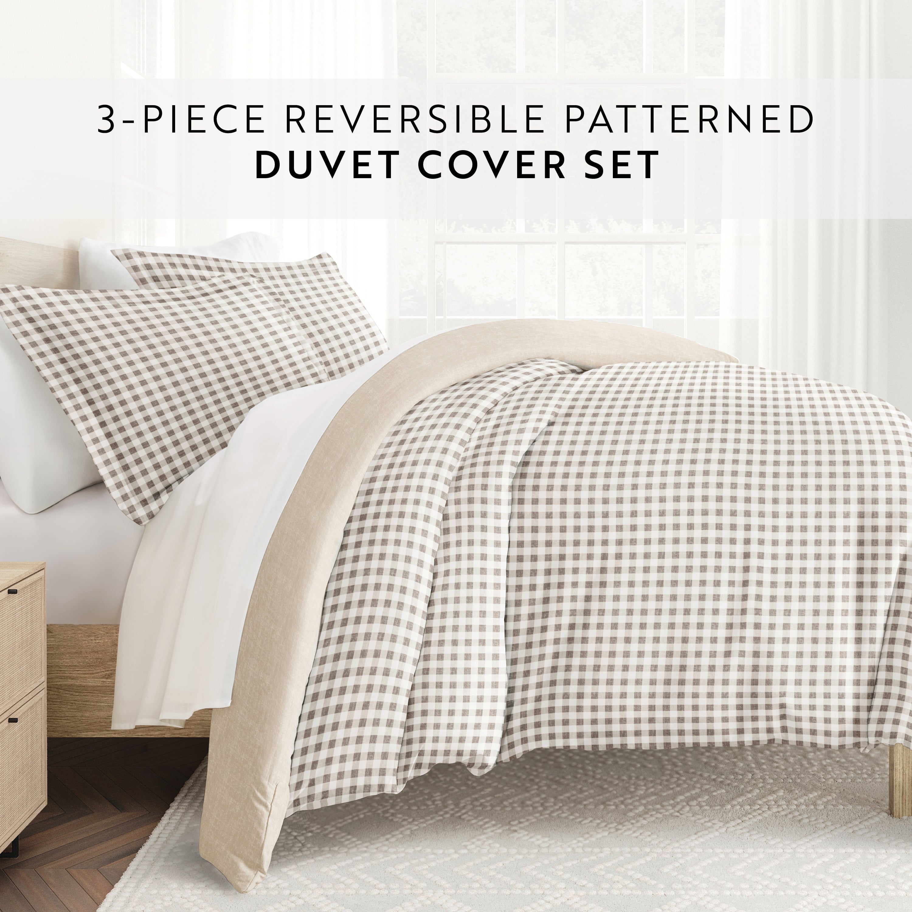 Gingham Check Patterned Reversible Duvet Cover Set