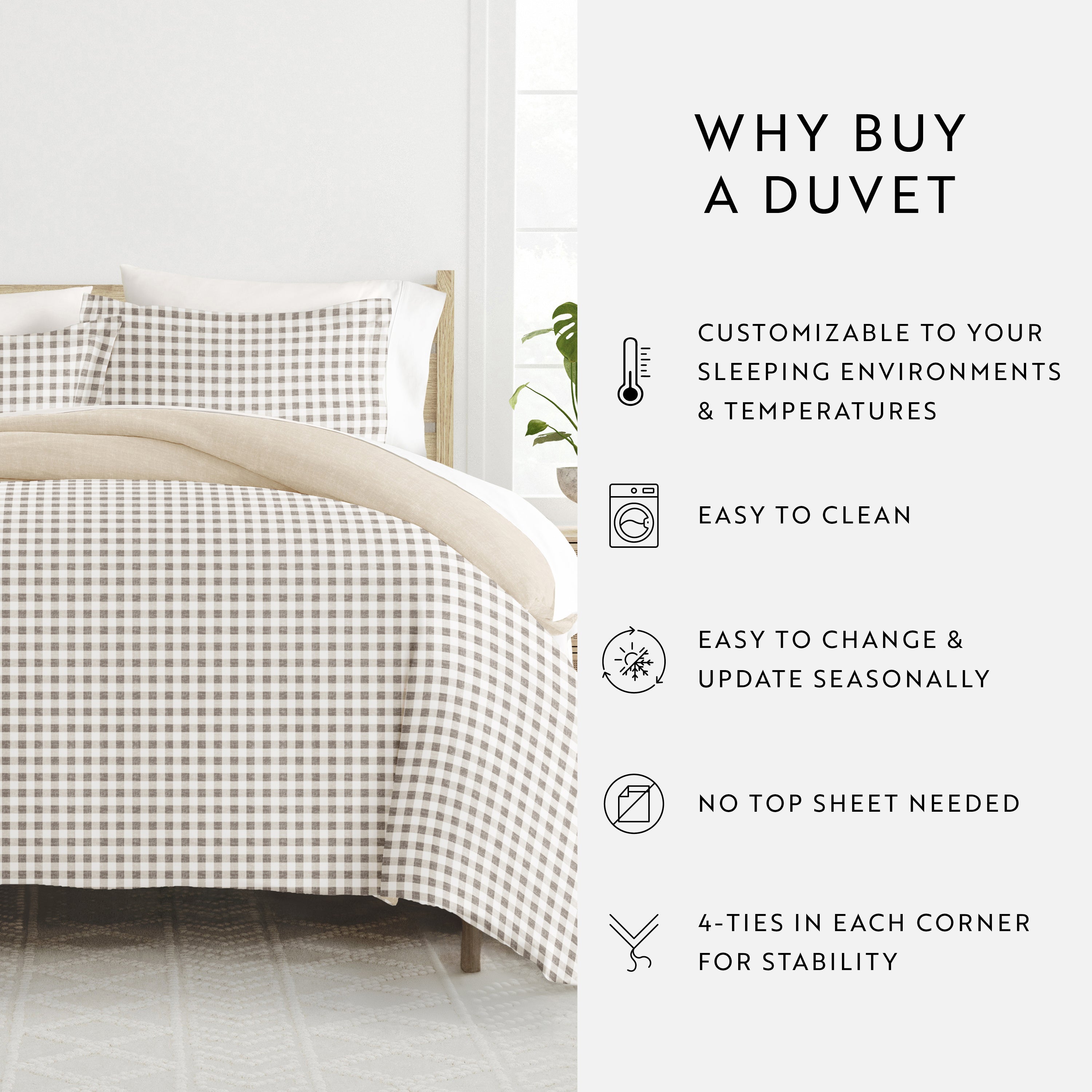 Gingham Check Patterned Reversible Duvet Cover Set
