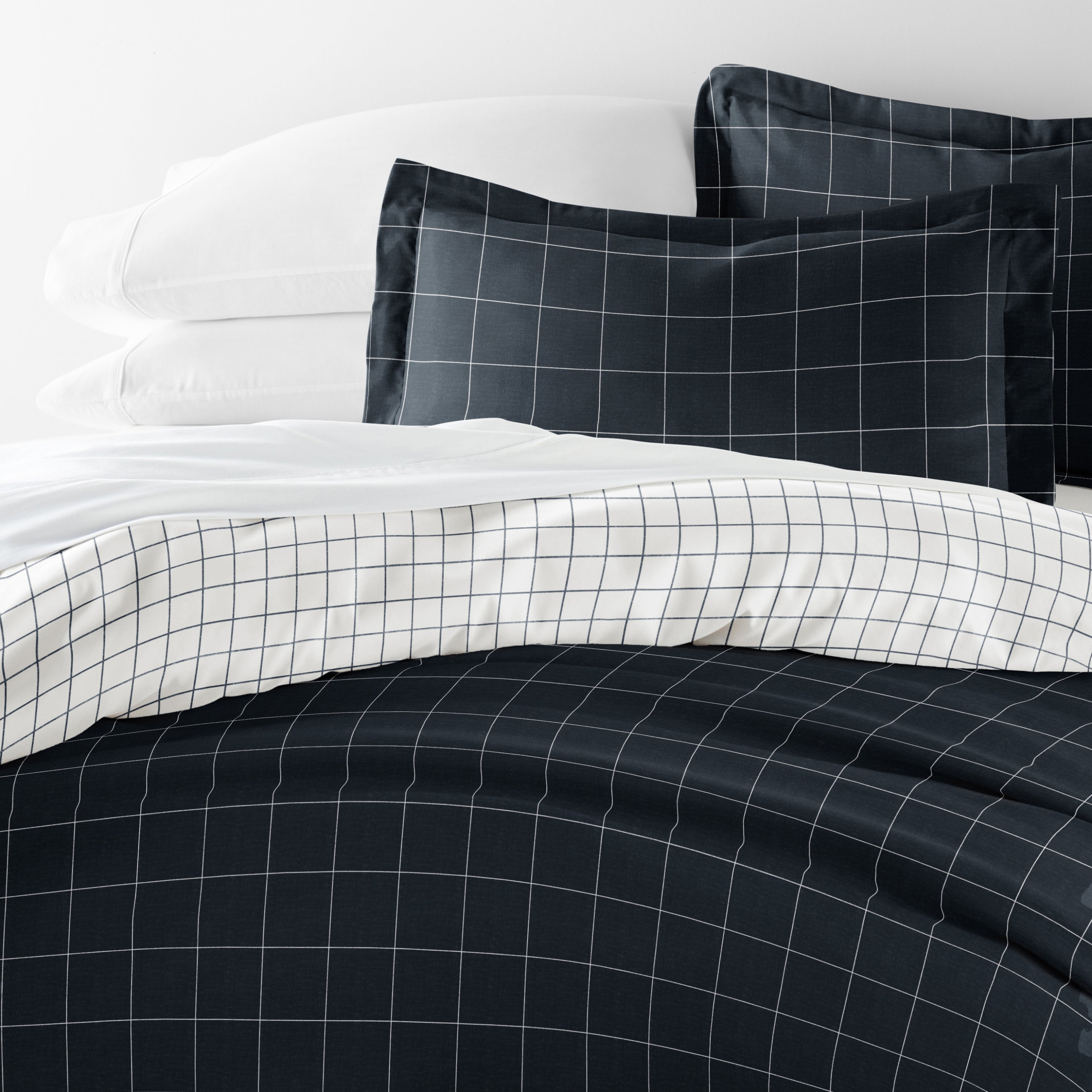 Rustic Windowpane Patterned Reversible Duvet Cover Set