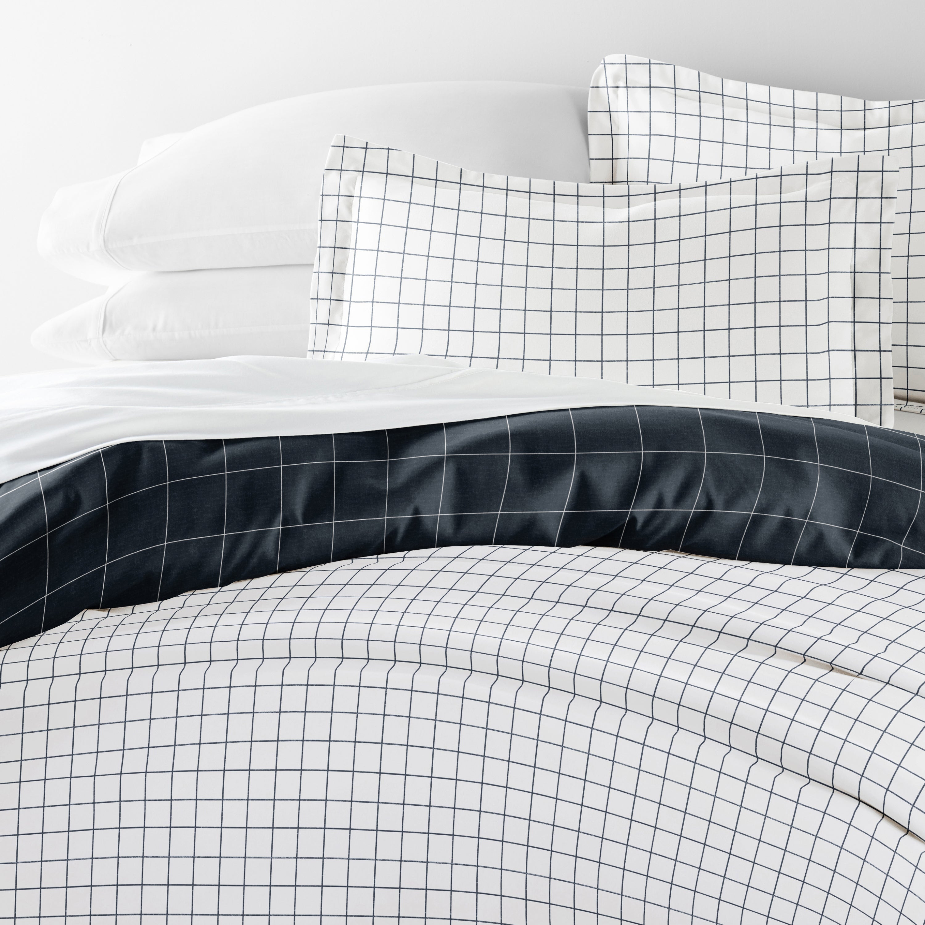 Rustic Windowpane Patterned Reversible Duvet Cover Set