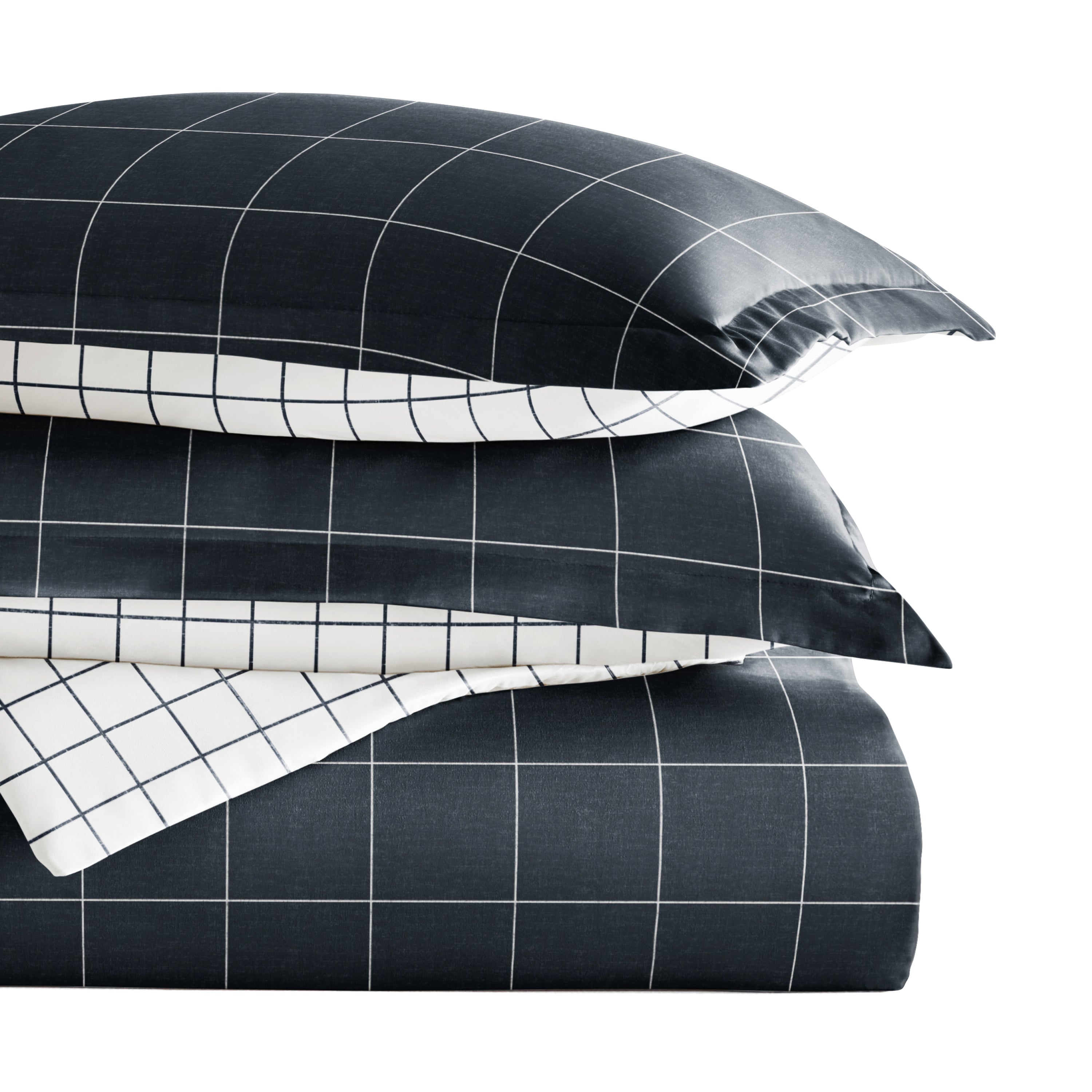 Rustic Windowpane Patterned Reversible Duvet Cover Set