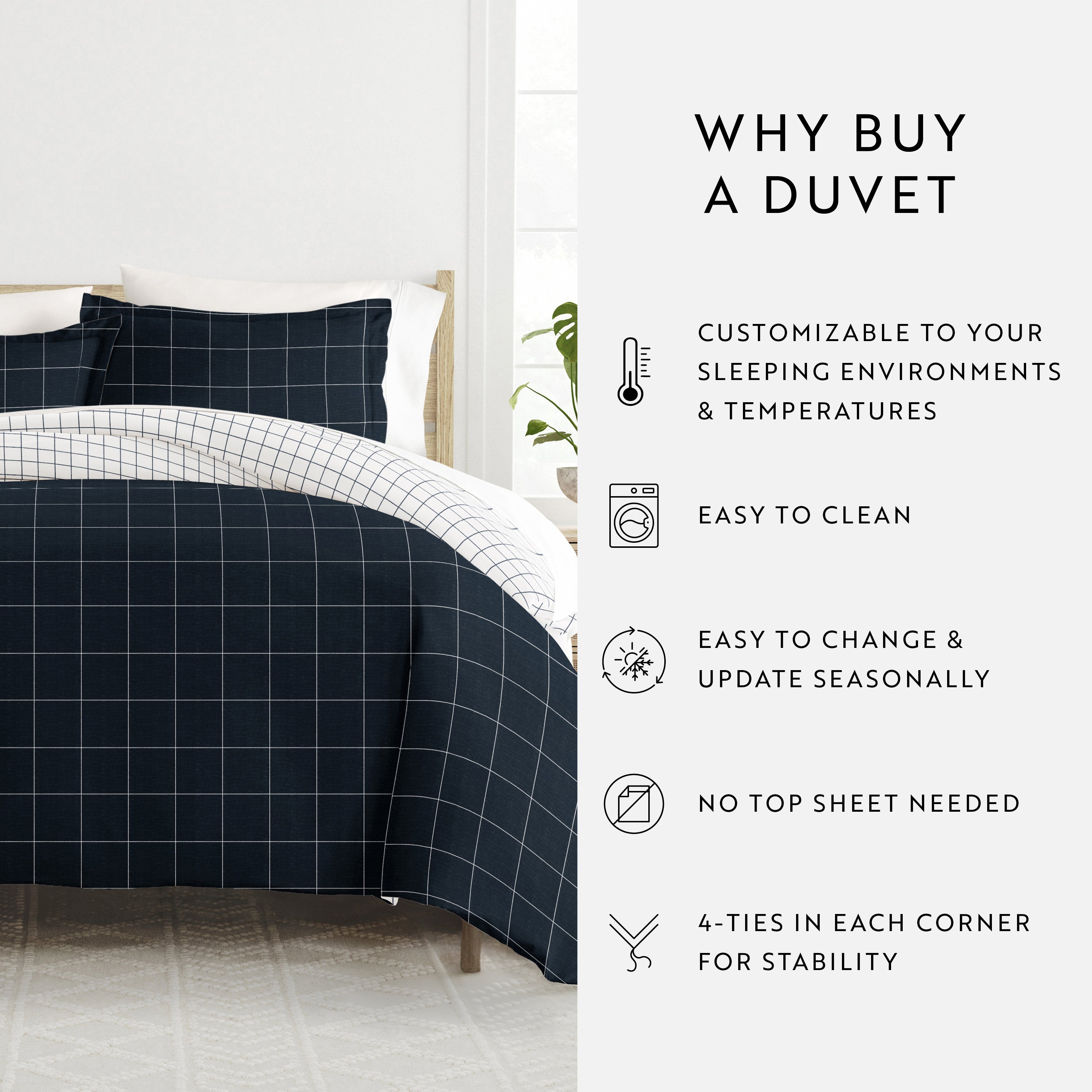 Rustic Windowpane Patterned Reversible Duvet Cover Set