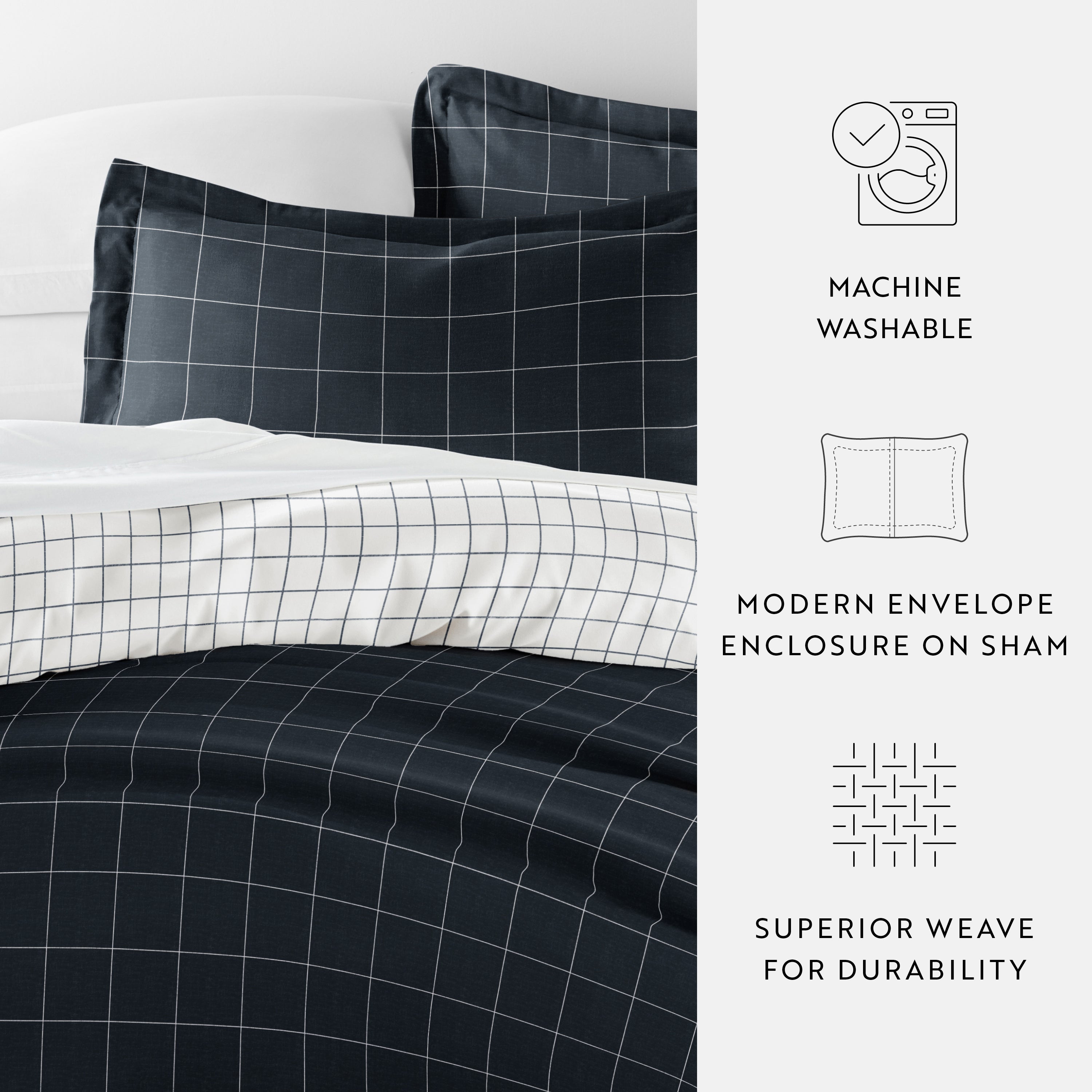 Rustic Windowpane Patterned Reversible Duvet Cover Set