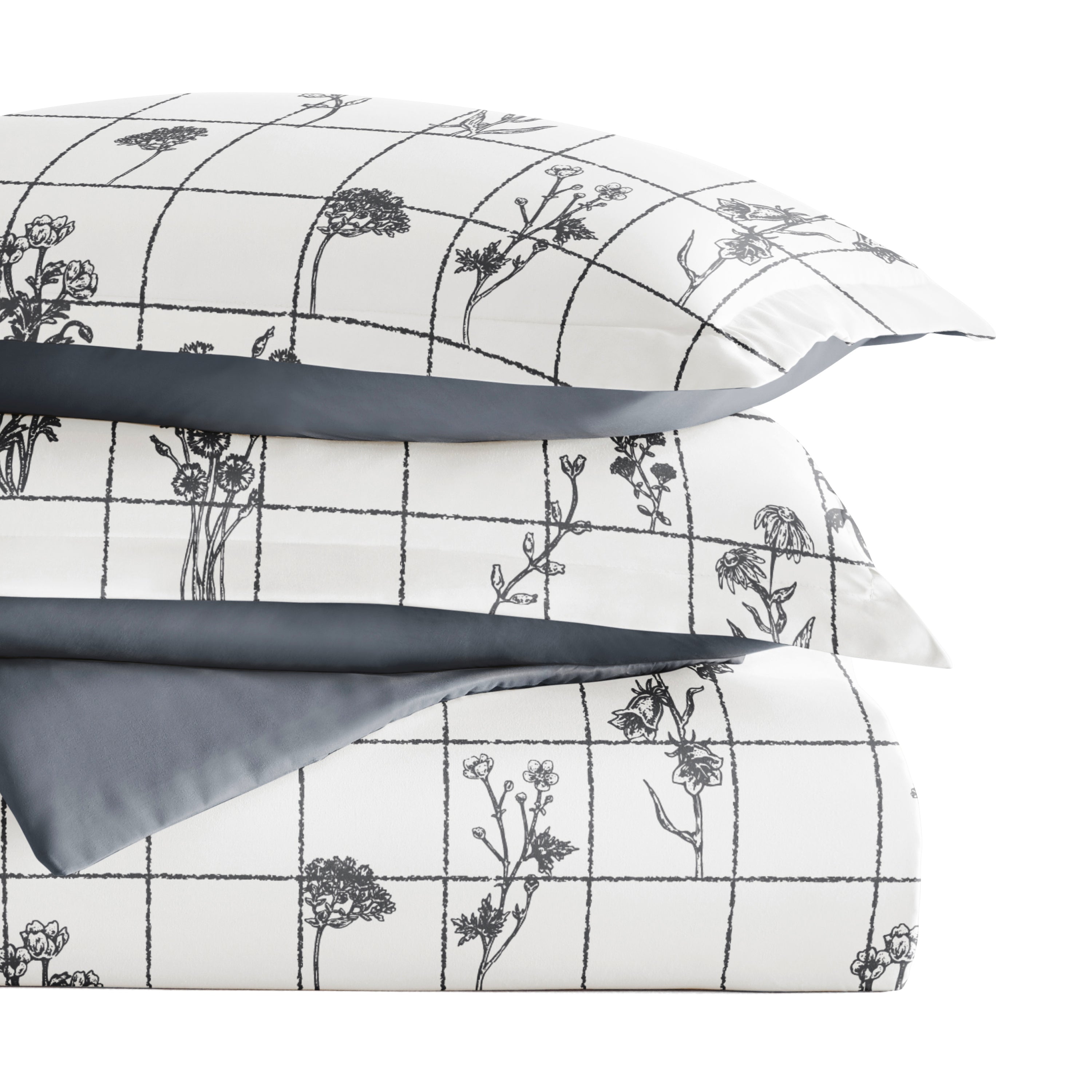 Flower Field Patterned Reversible Duvet Cover Set