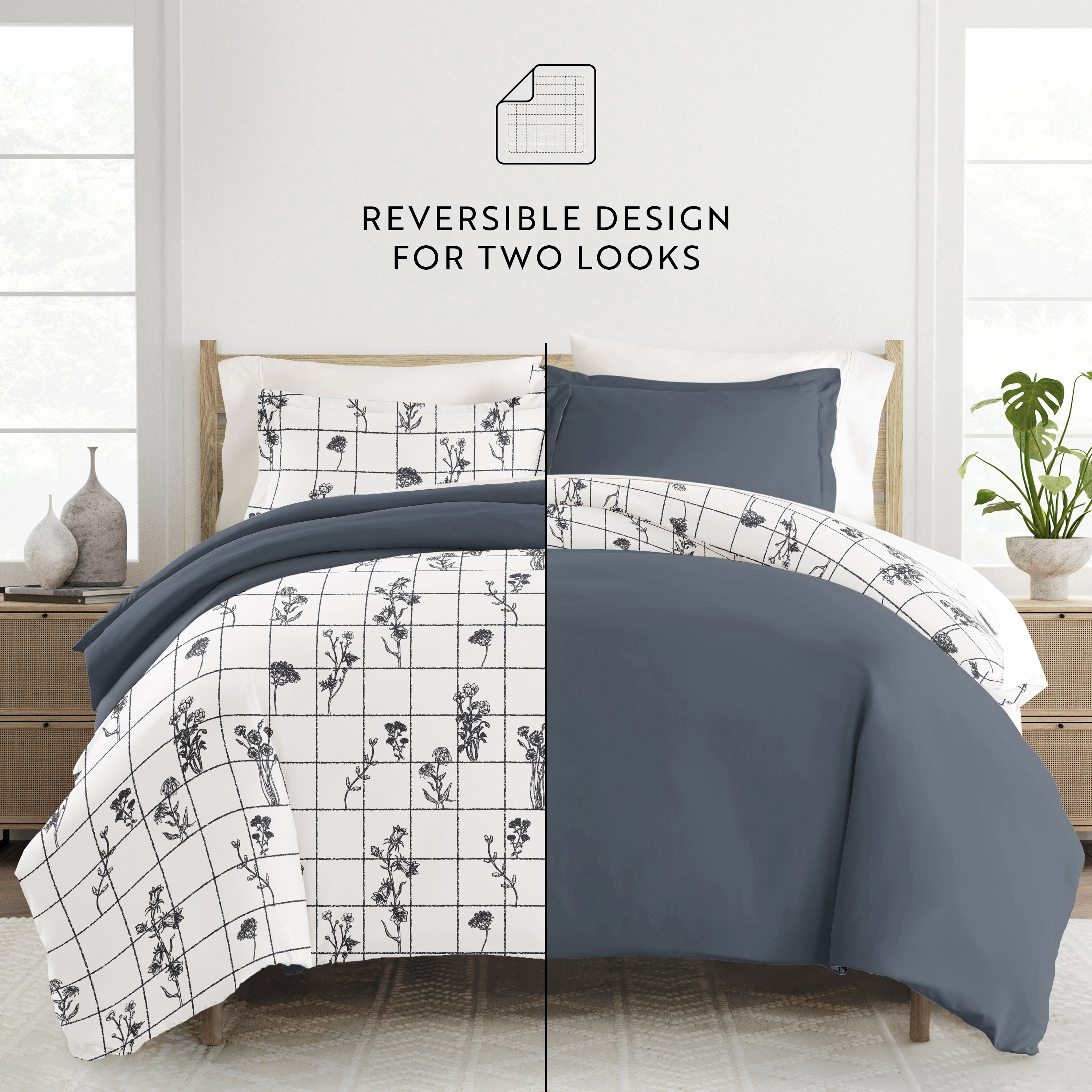 Flower Field Patterned Reversible Duvet Cover Set