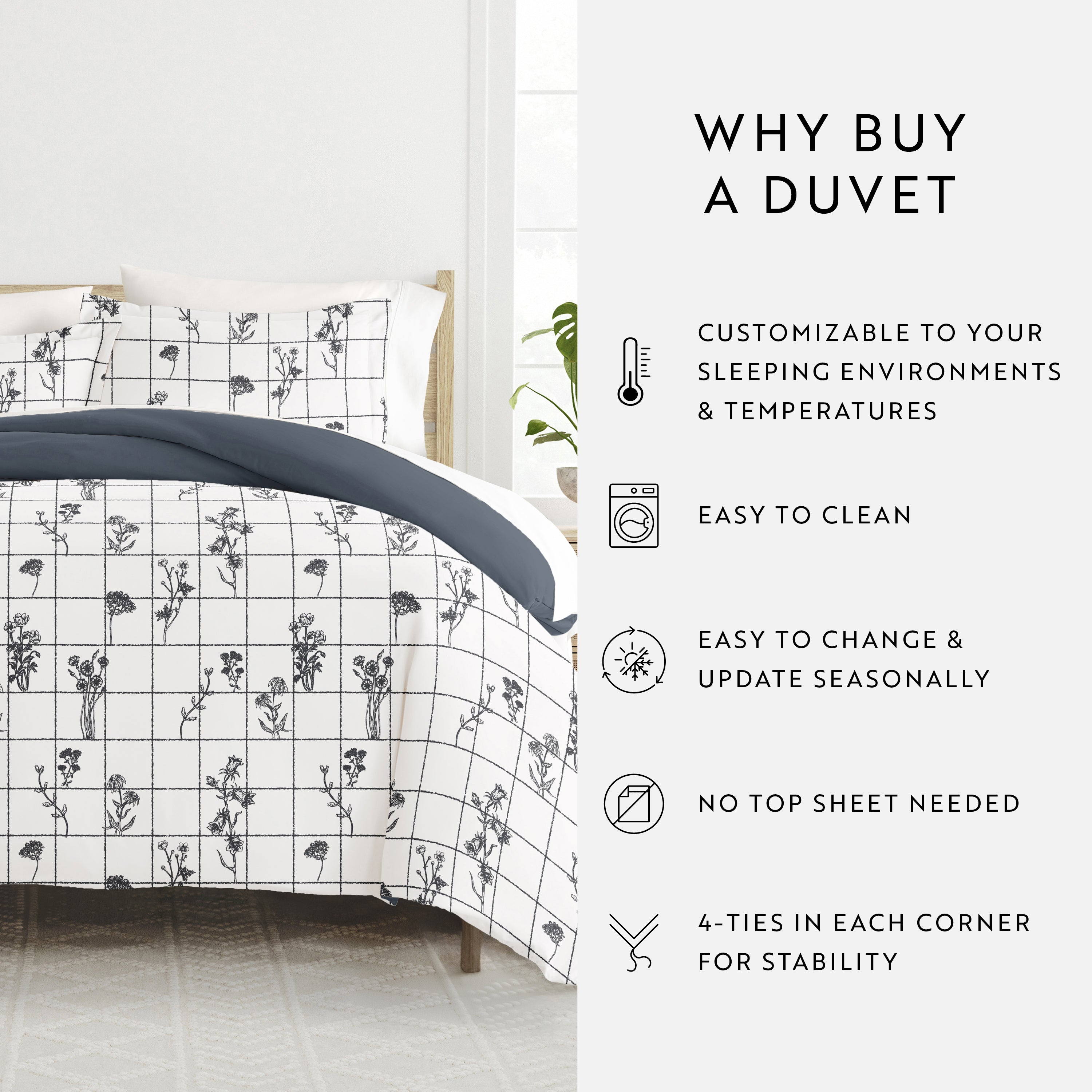 Flower Field Patterned Reversible Duvet Cover Set