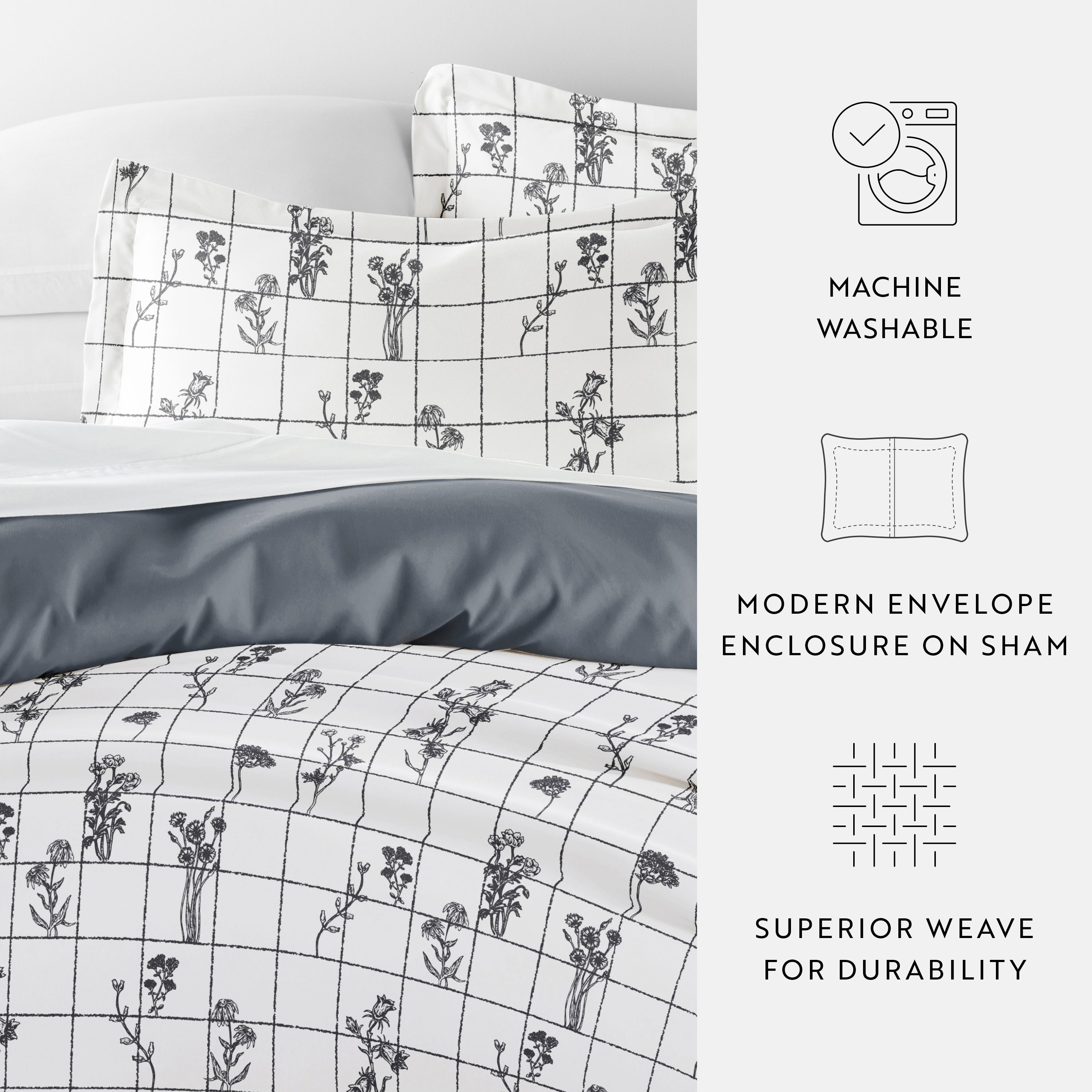 Flower Field Patterned Reversible Duvet Cover Set