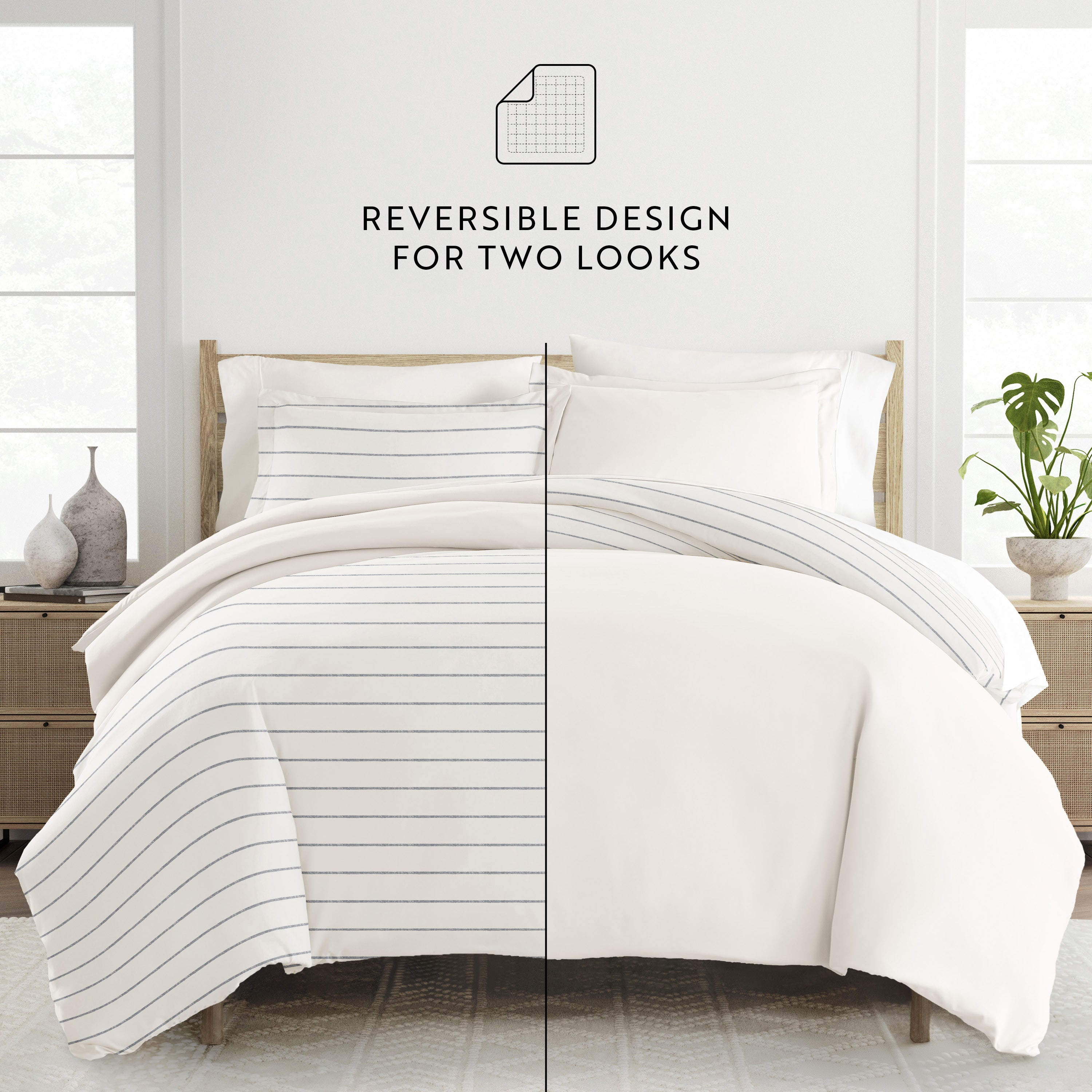 Harbor Stripe Patterned Reversible Duvet Cover Set