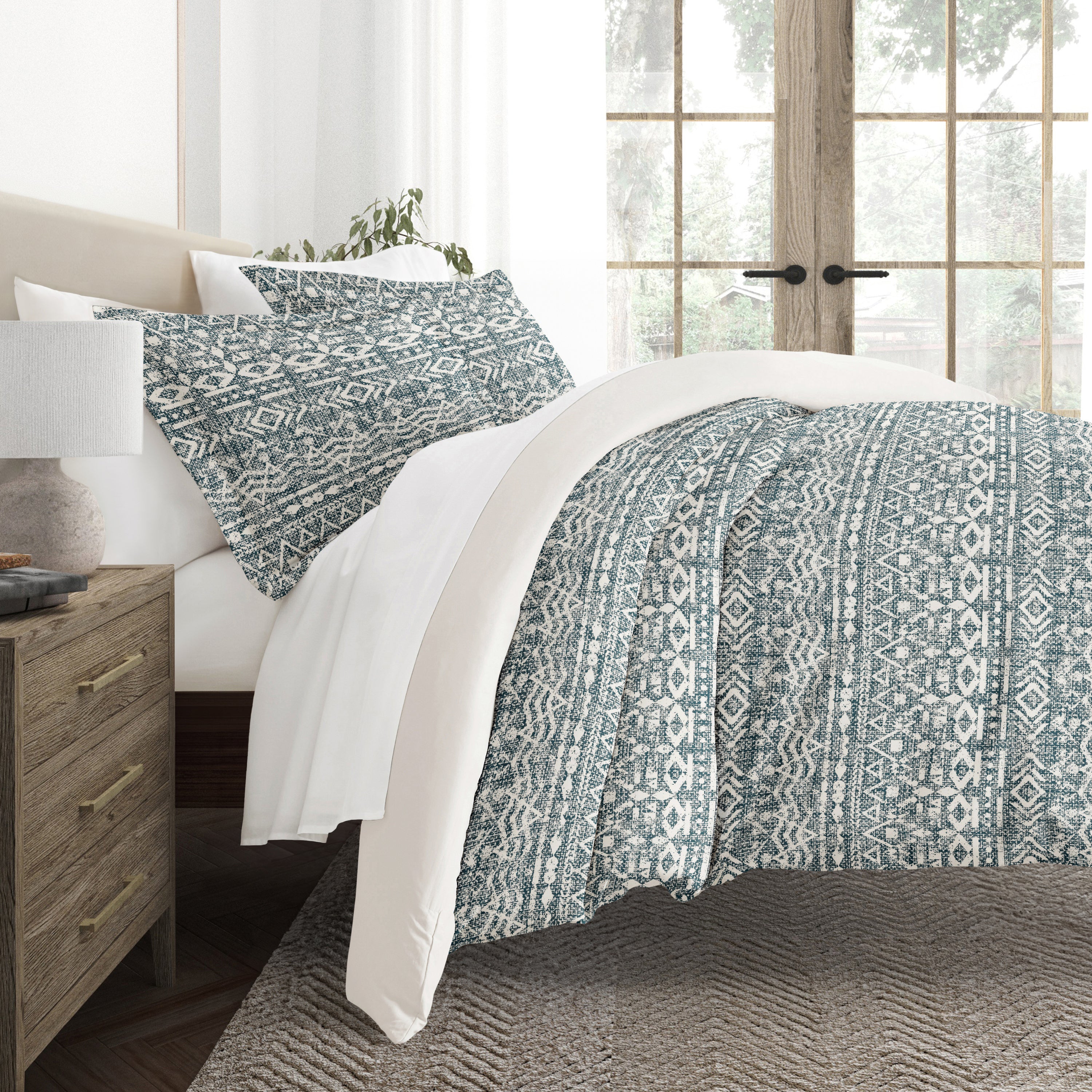 Modern Rustic Patterned Reversible Duvet Cover Set
