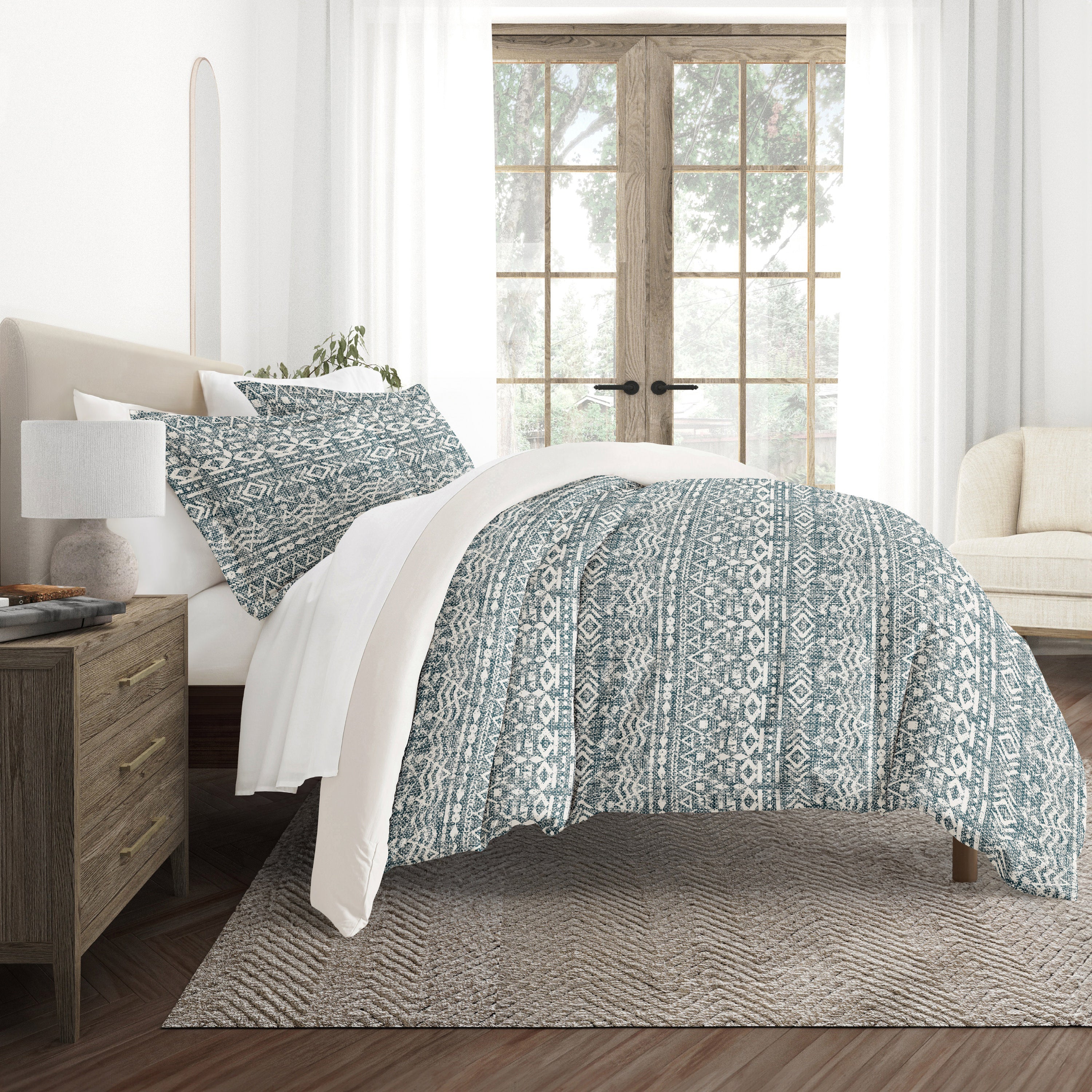 Modern Rustic Patterned Reversible Duvet Cover Set