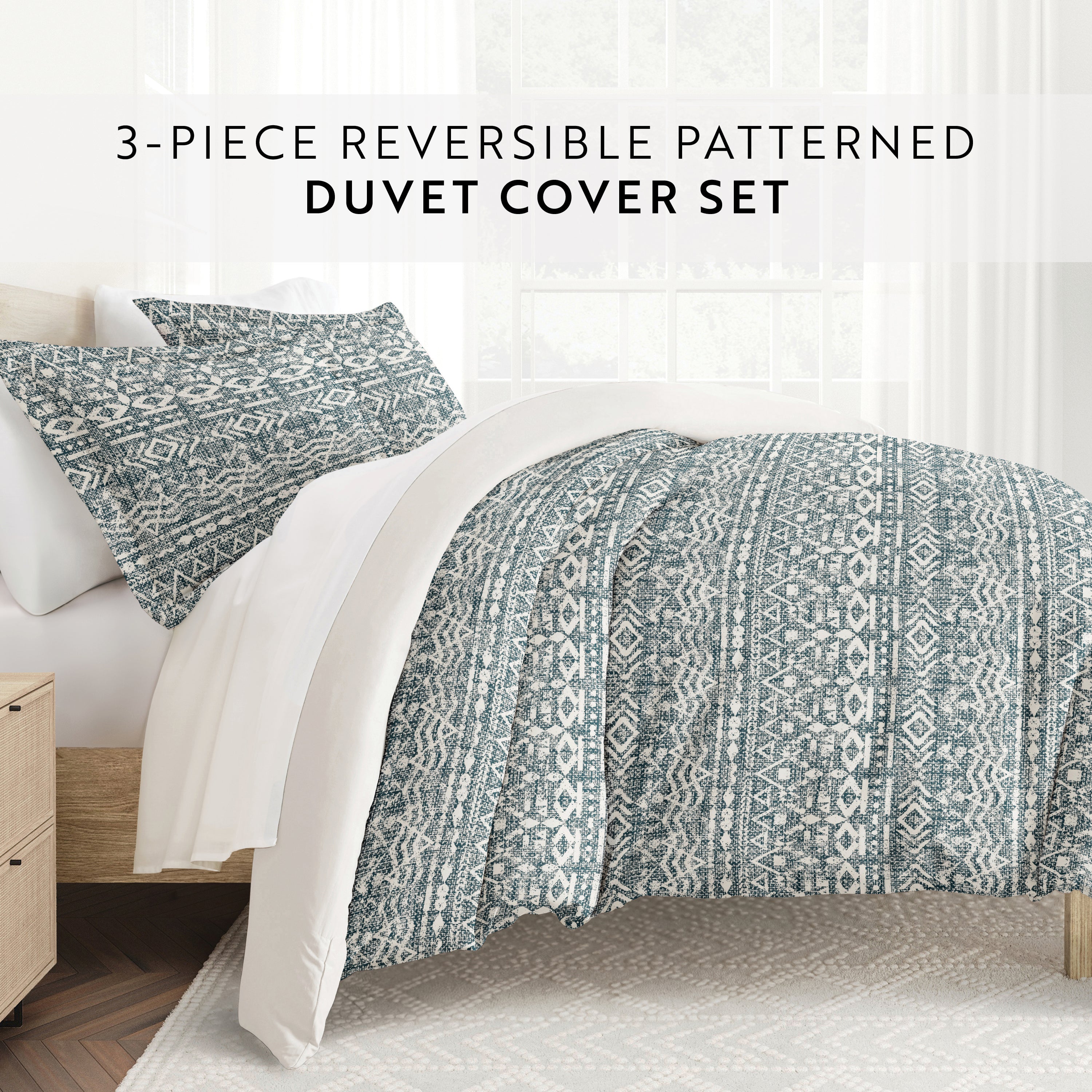 Modern Rustic Patterned Reversible Duvet Cover Set