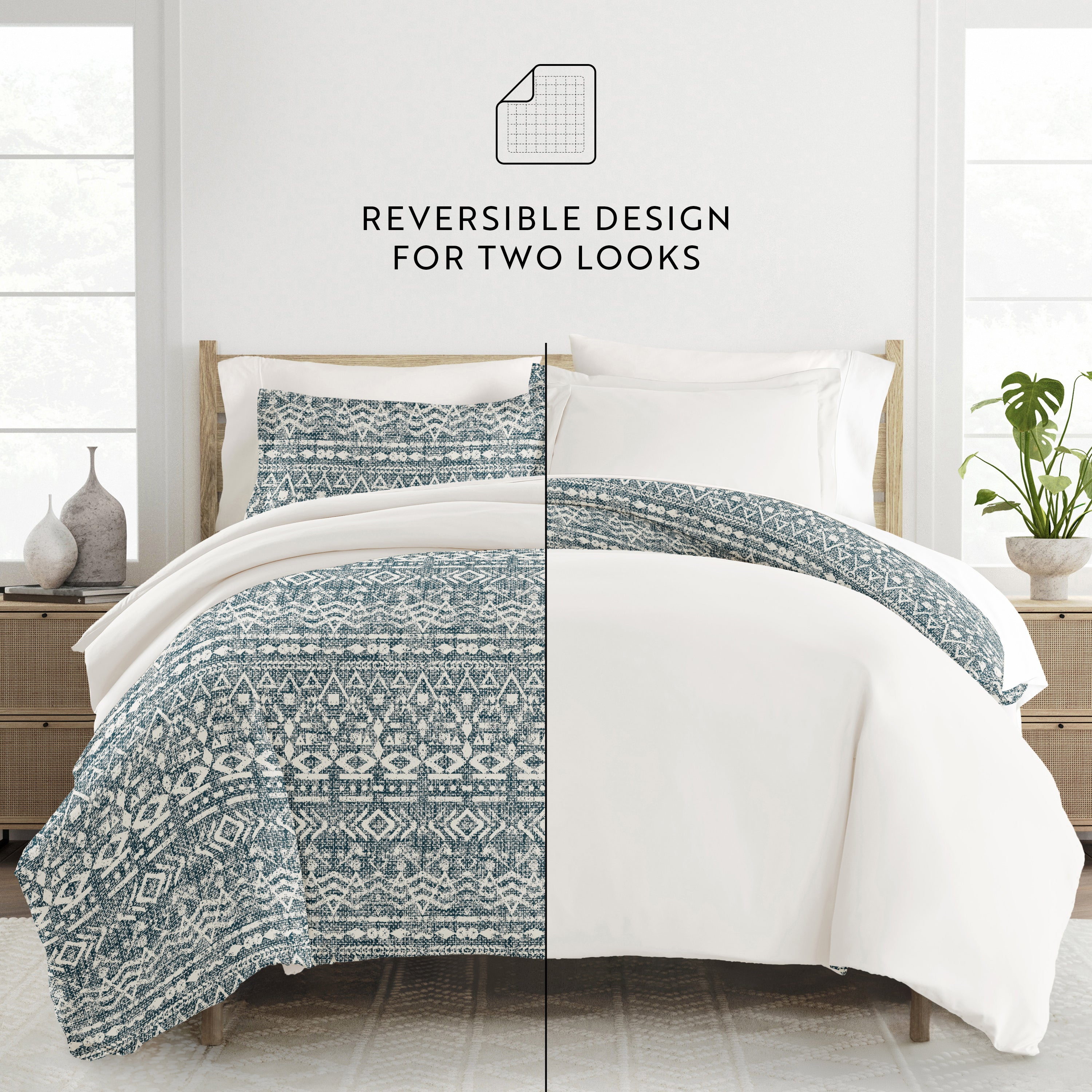 Modern Rustic Patterned Reversible Duvet Cover Set