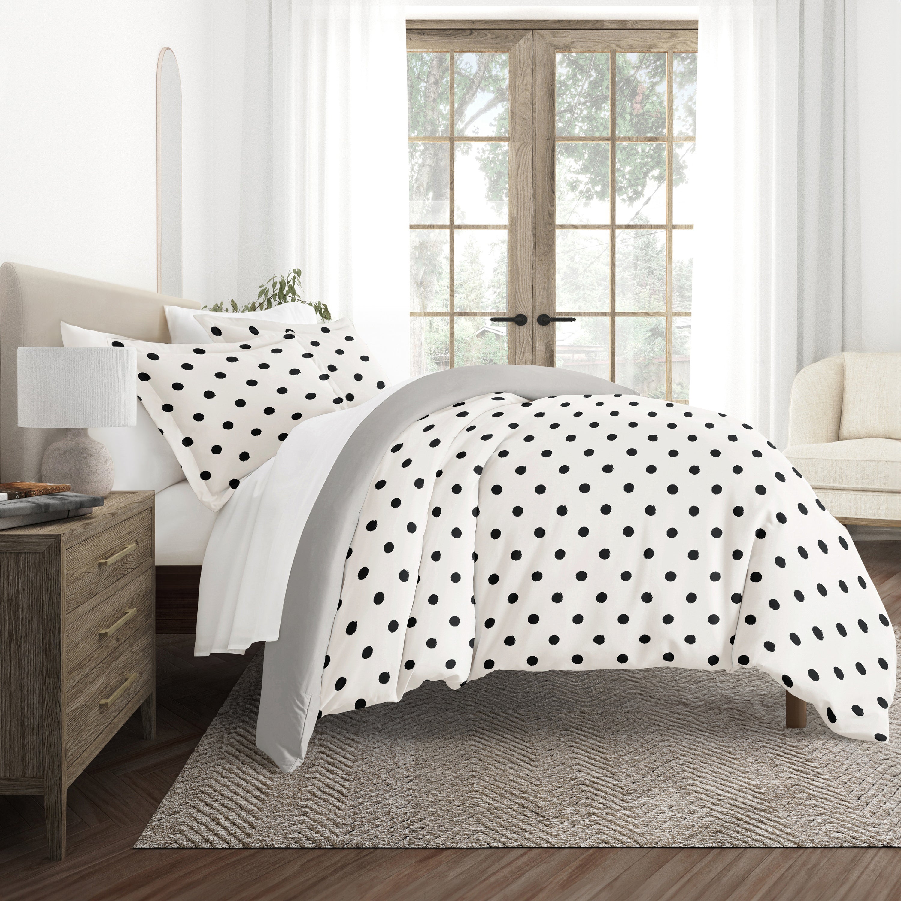 Painted Polkadot Patterned Reversible Duvet Cover Set
