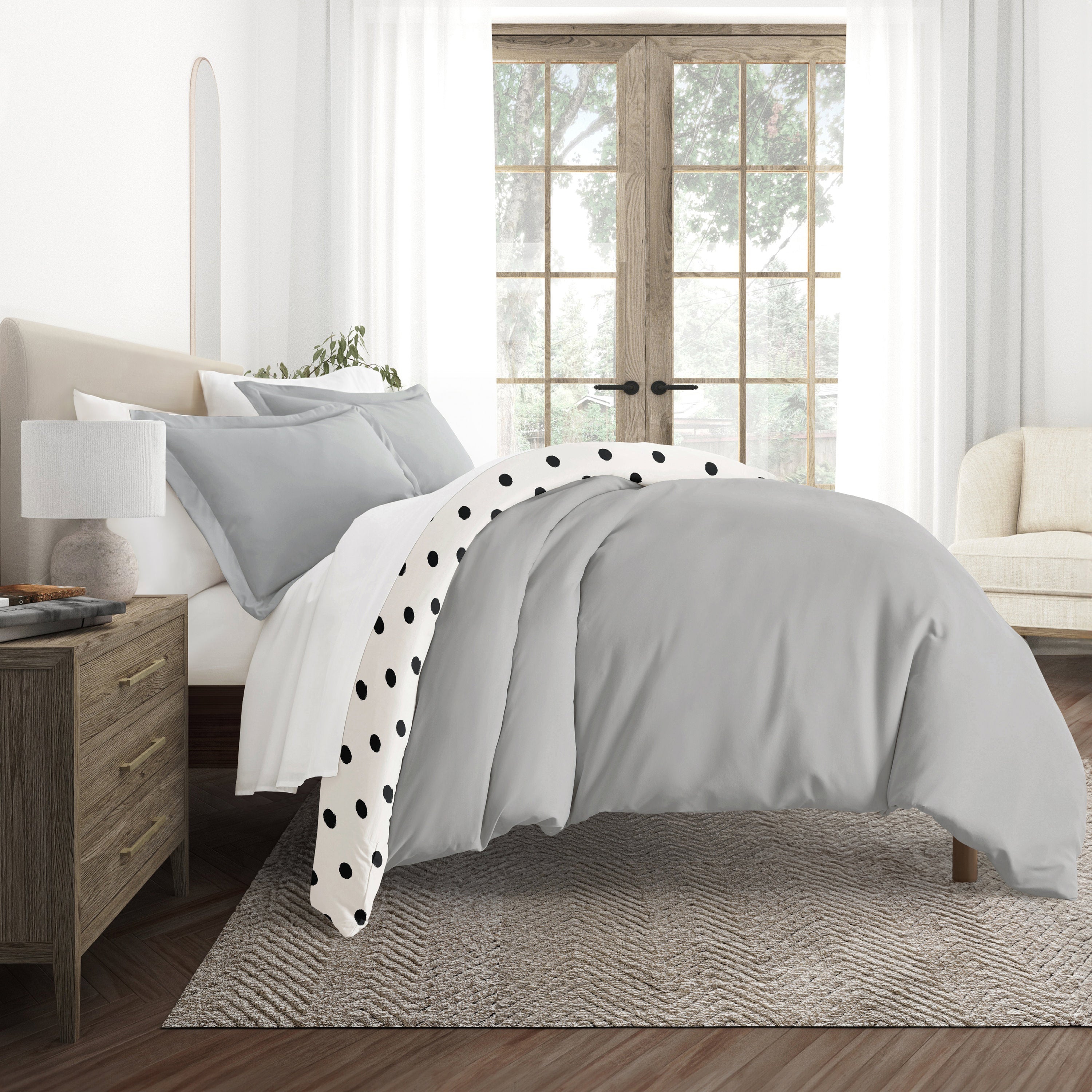 Painted Polkadot Patterned Reversible Duvet Cover Set
