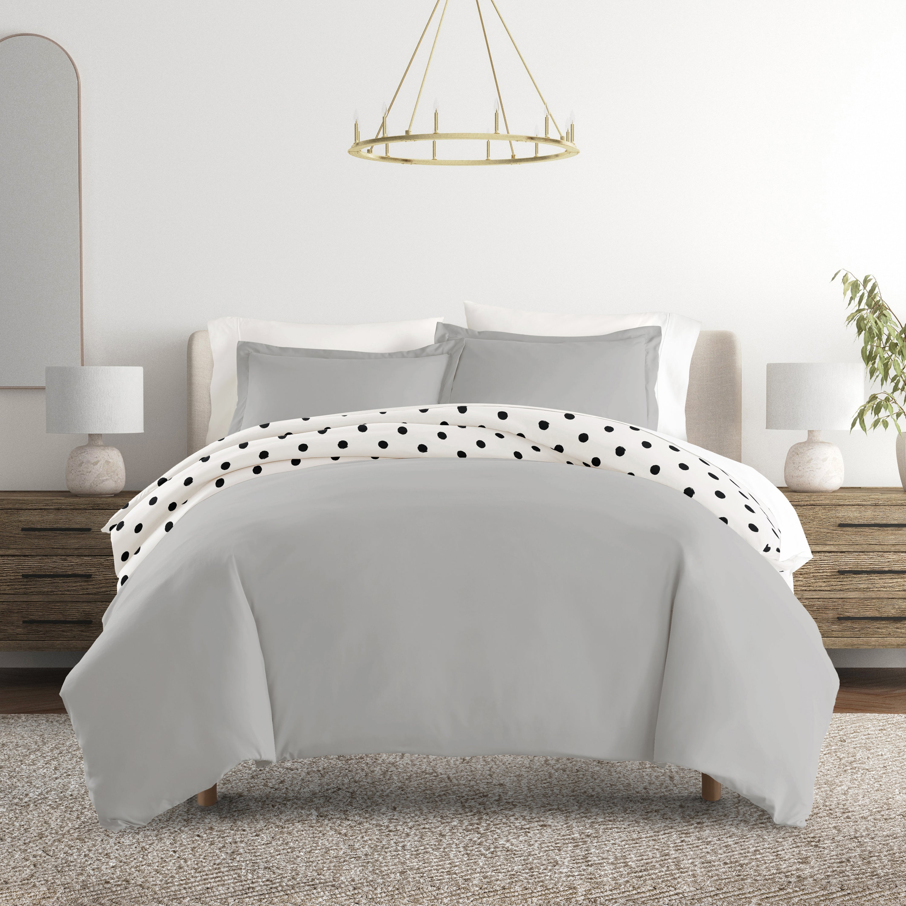 Painted Polkadot Patterned Reversible Duvet Cover Set