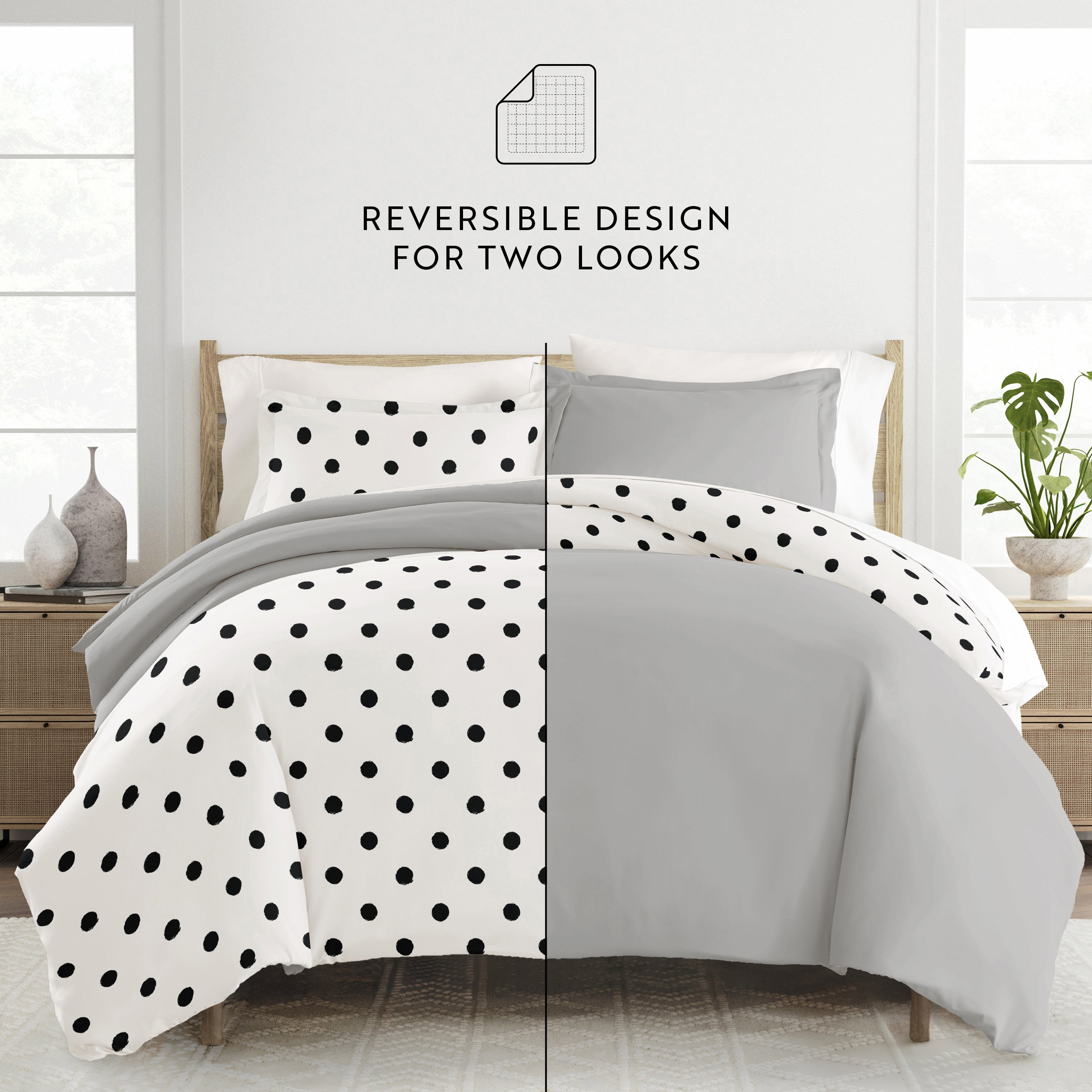 Painted Polkadot Patterned Reversible Duvet Cover Set