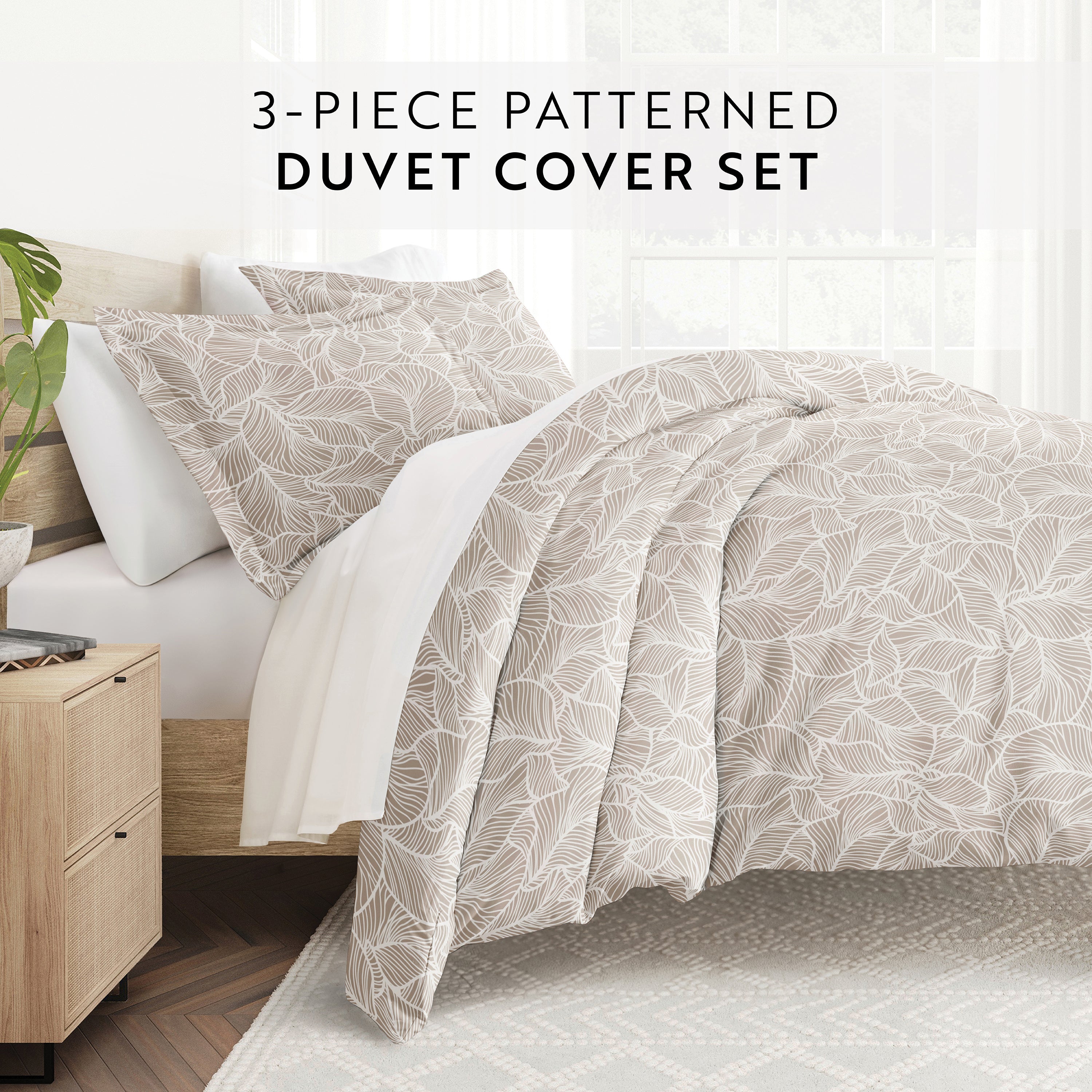 Linear Leaves Patterned Duvet Cover Set