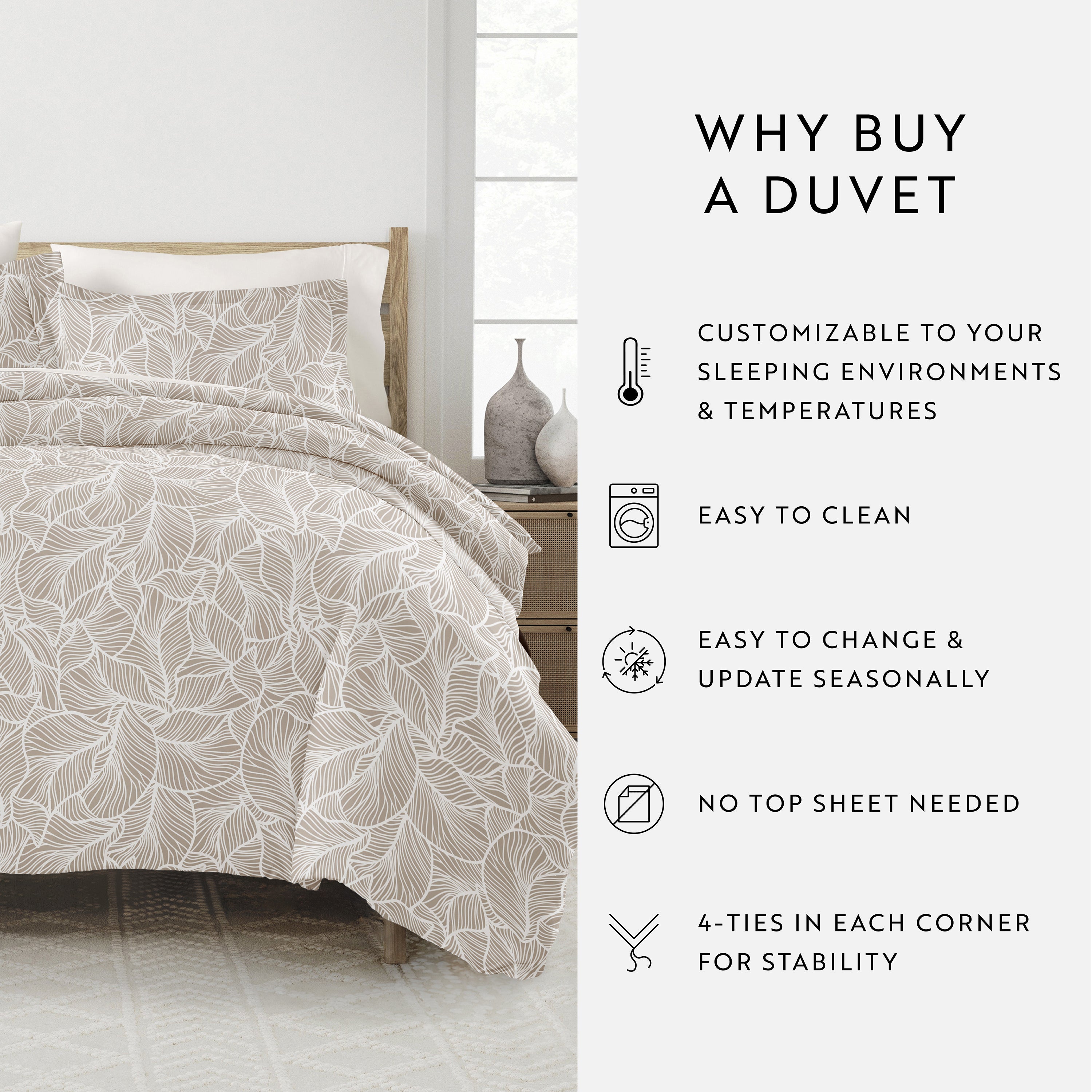 Linear Leaves Patterned Duvet Cover Set