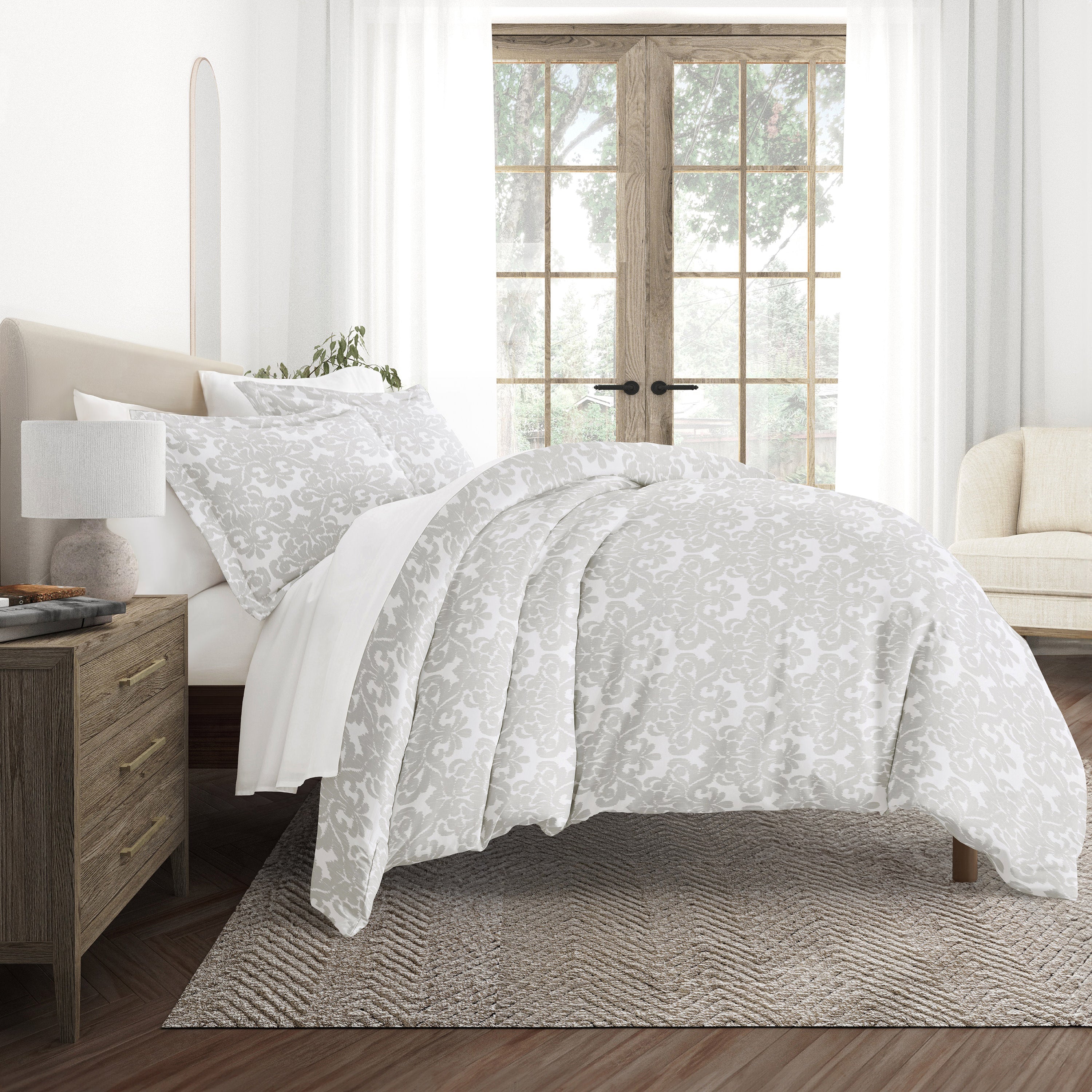 Soft Damask Patterned Duvet Cover Set