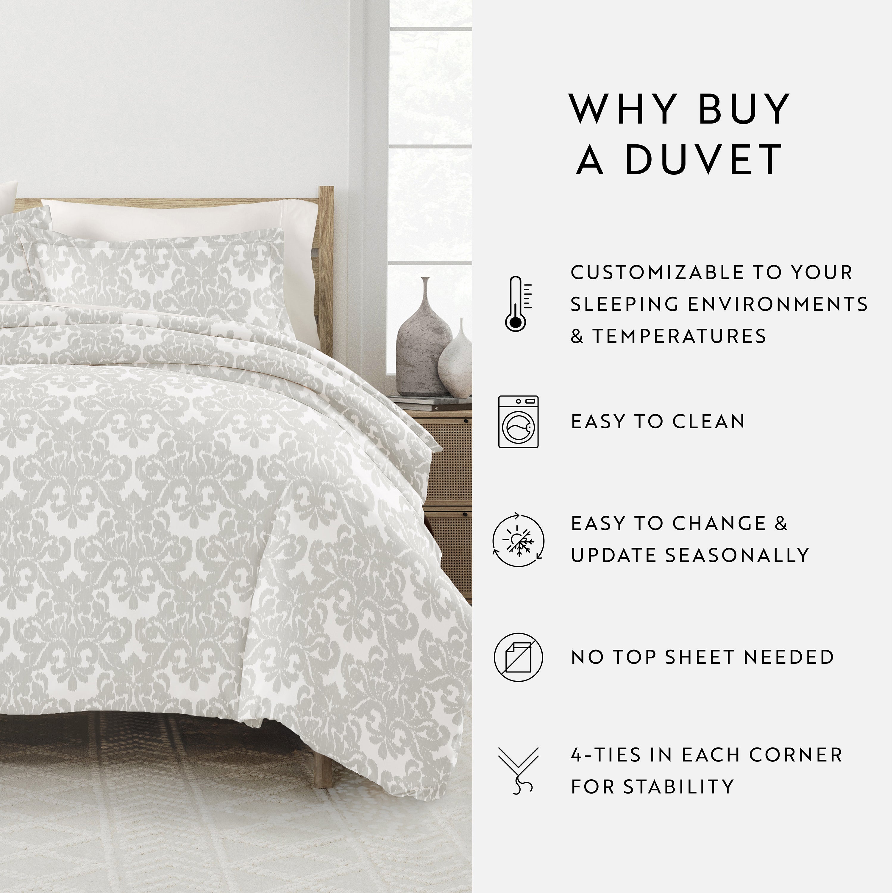 Soft Damask Patterned Duvet Cover Set