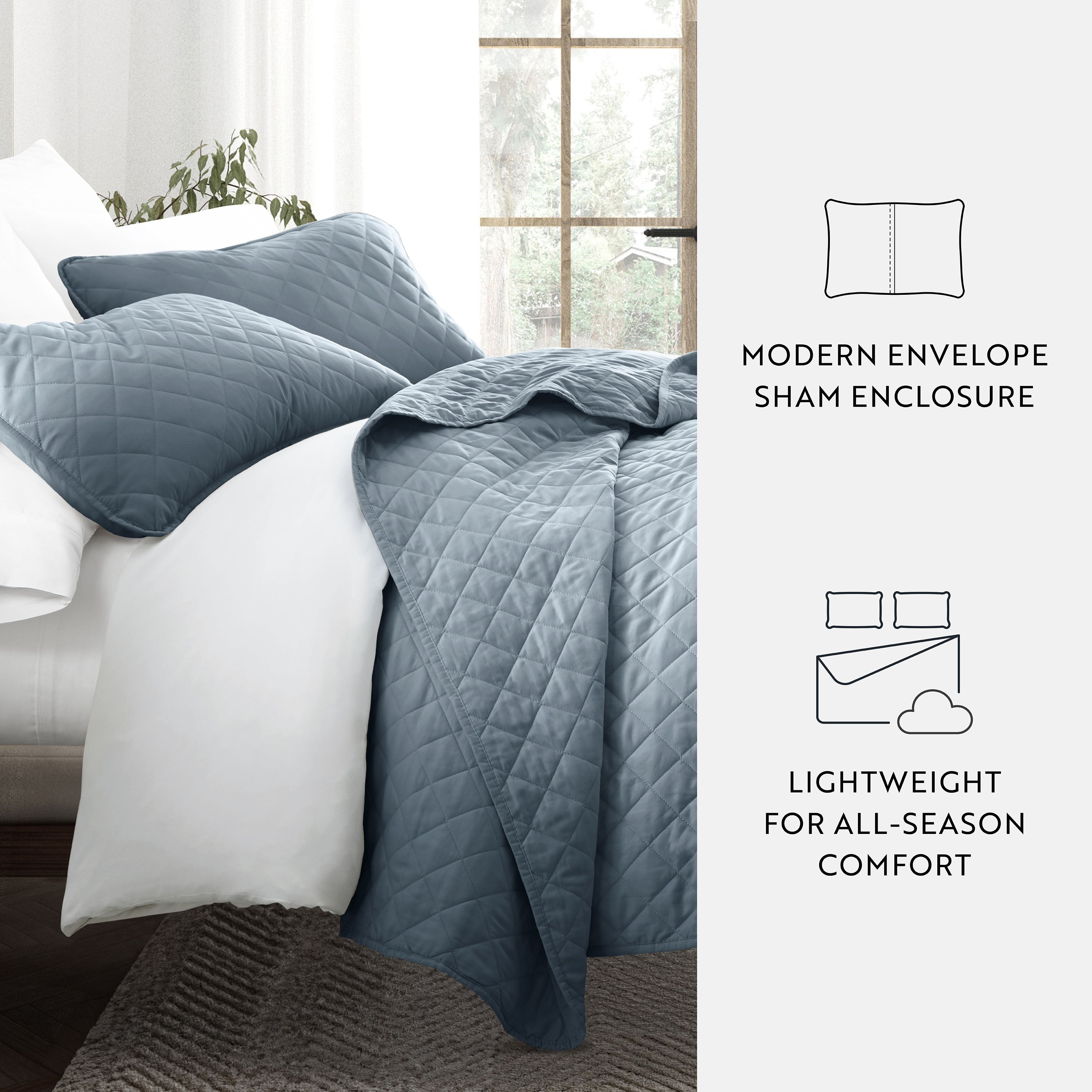 Lightweight Diamond Stitch Quilted Coverlet Set
