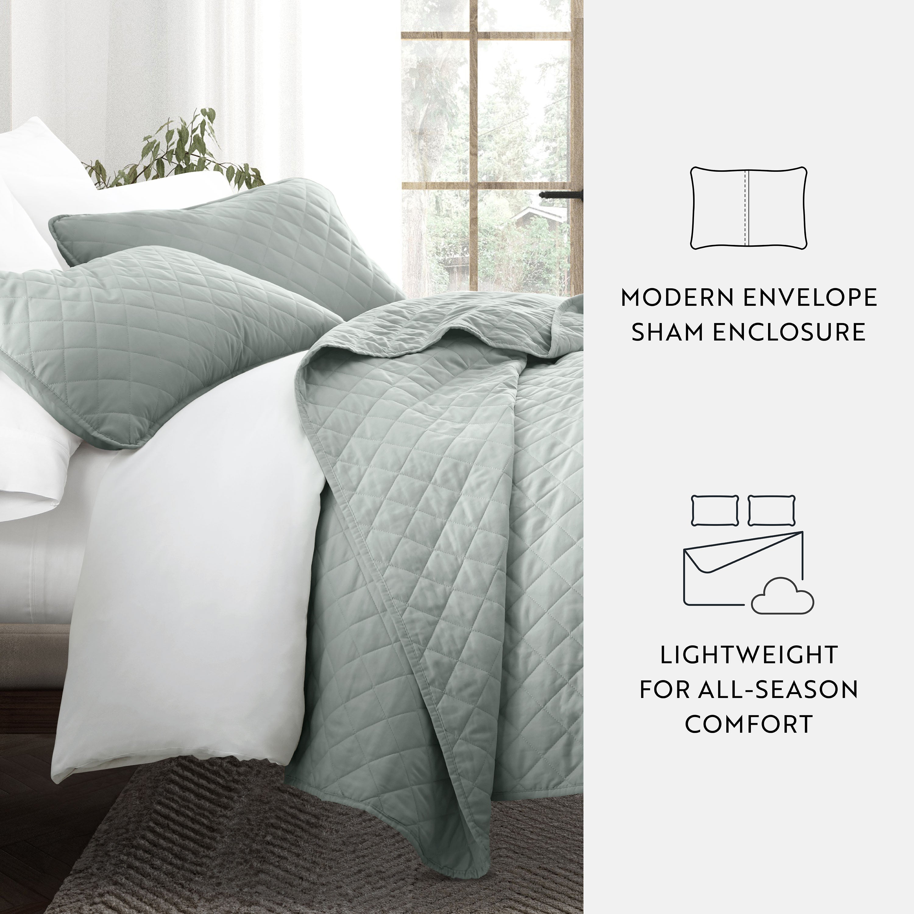 Lightweight Diamond Stitch Quilted Coverlet Set
