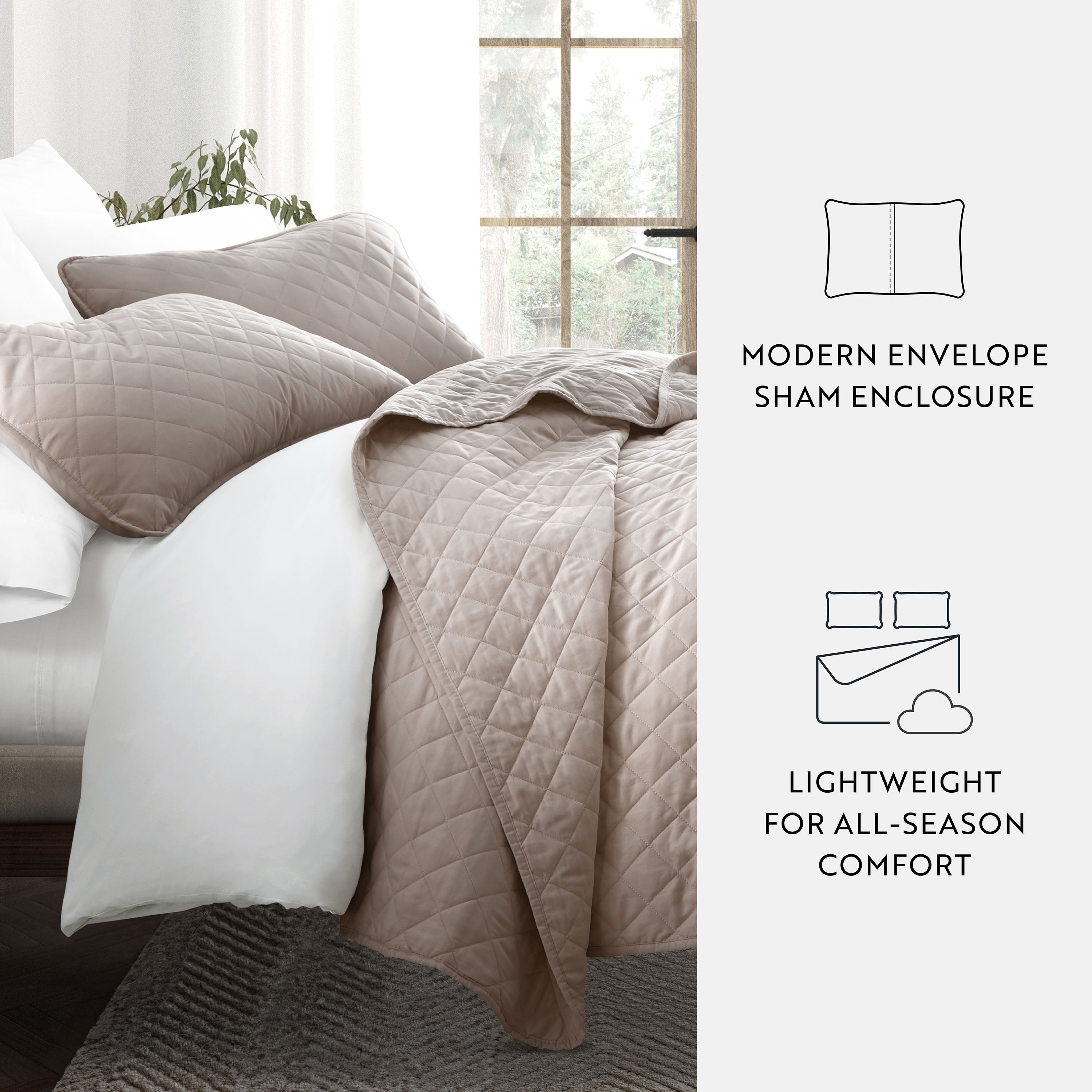 Lightweight Diamond Stitch Quilted Coverlet Set