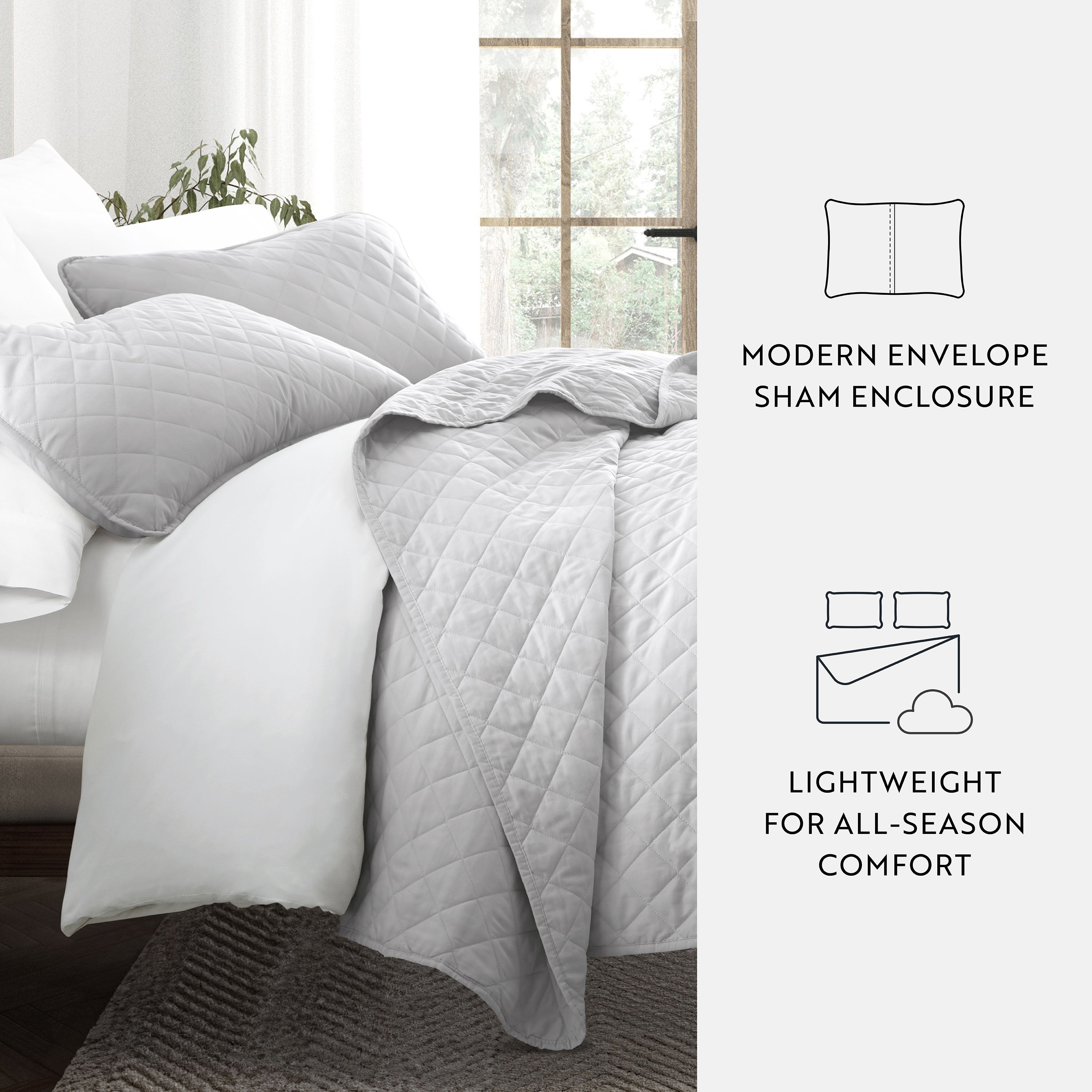 Lightweight Diamond Stitch Quilted Coverlet Set