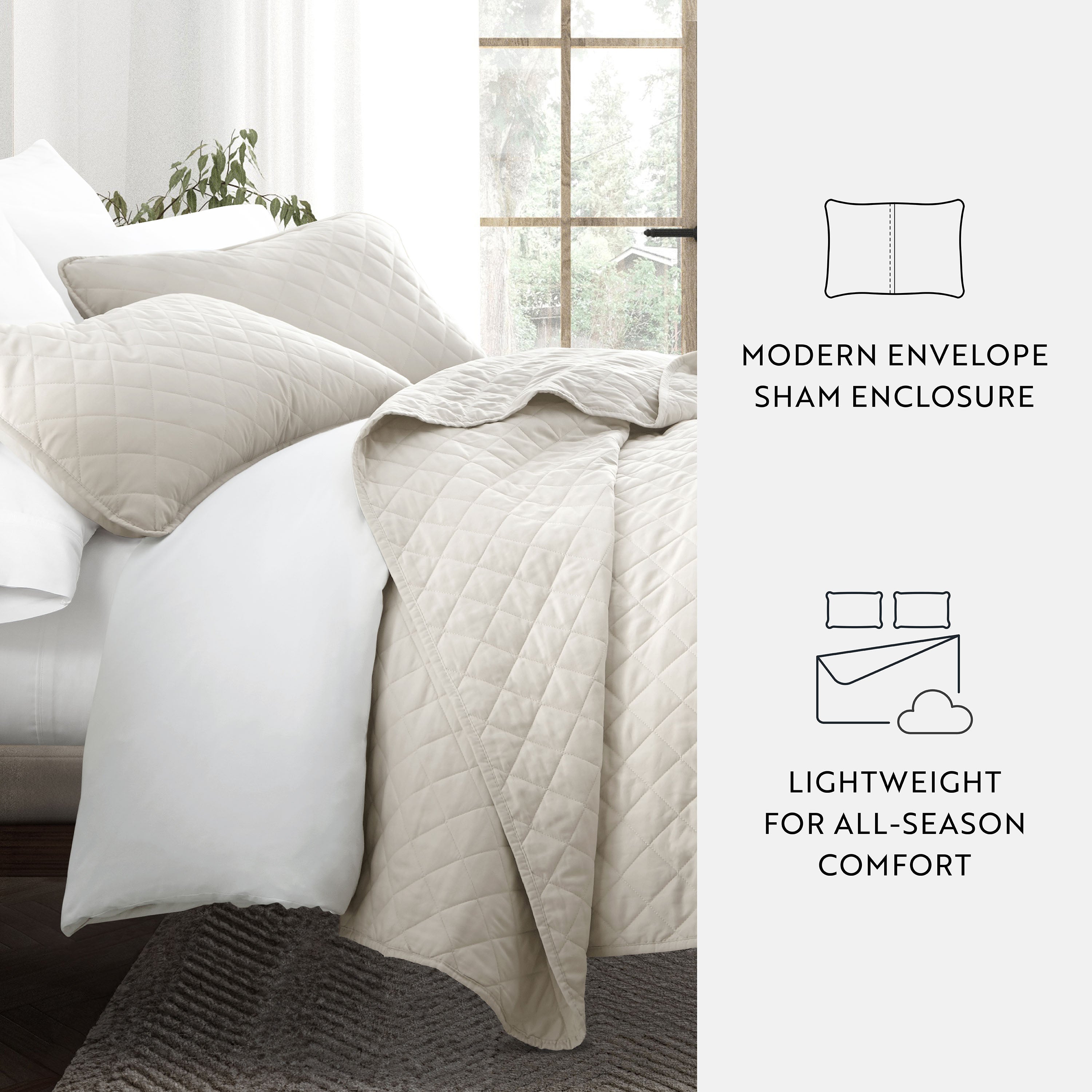 Lightweight Diamond Stitch Quilted Coverlet Set