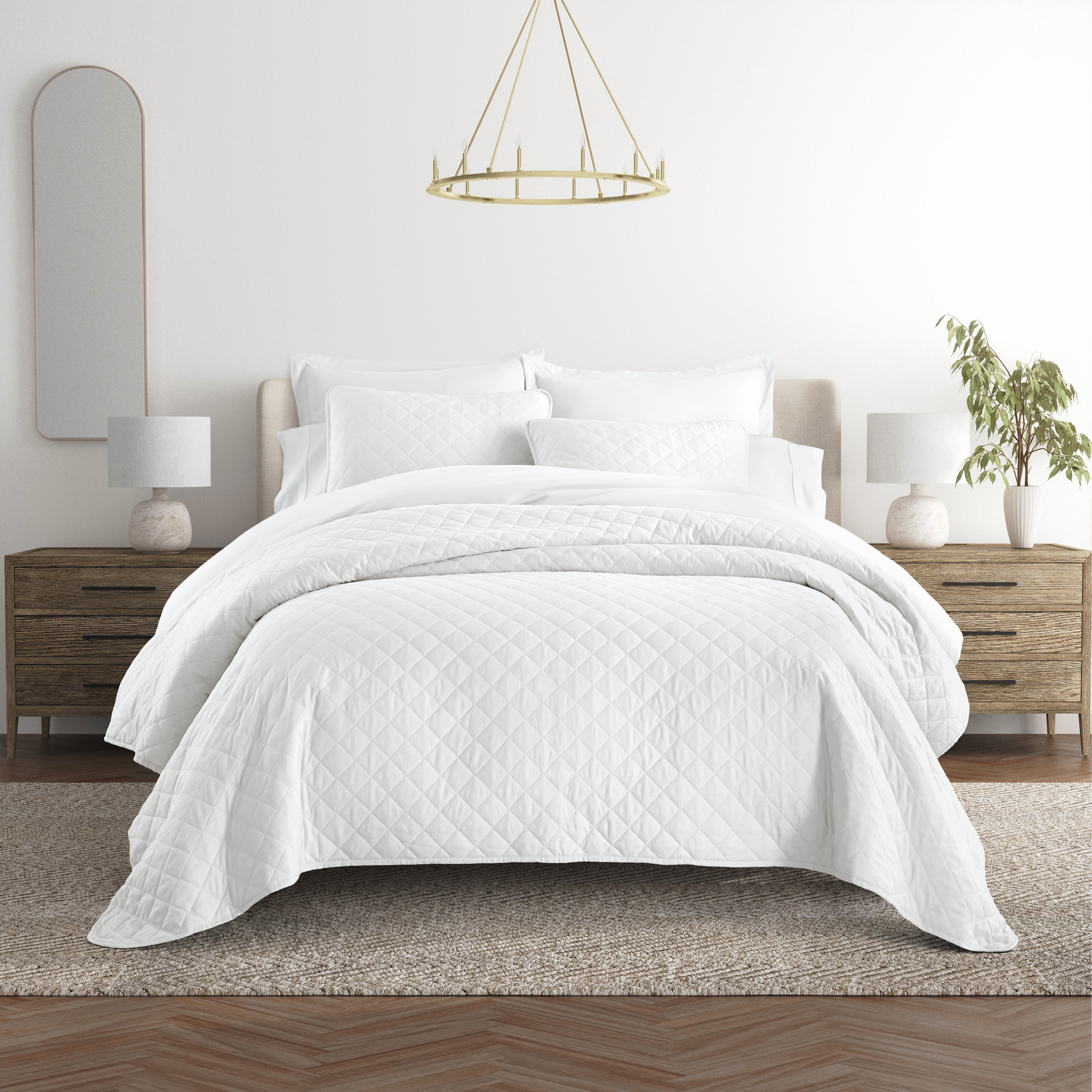 Lightweight Diamond Stitch Quilted Coverlet Set