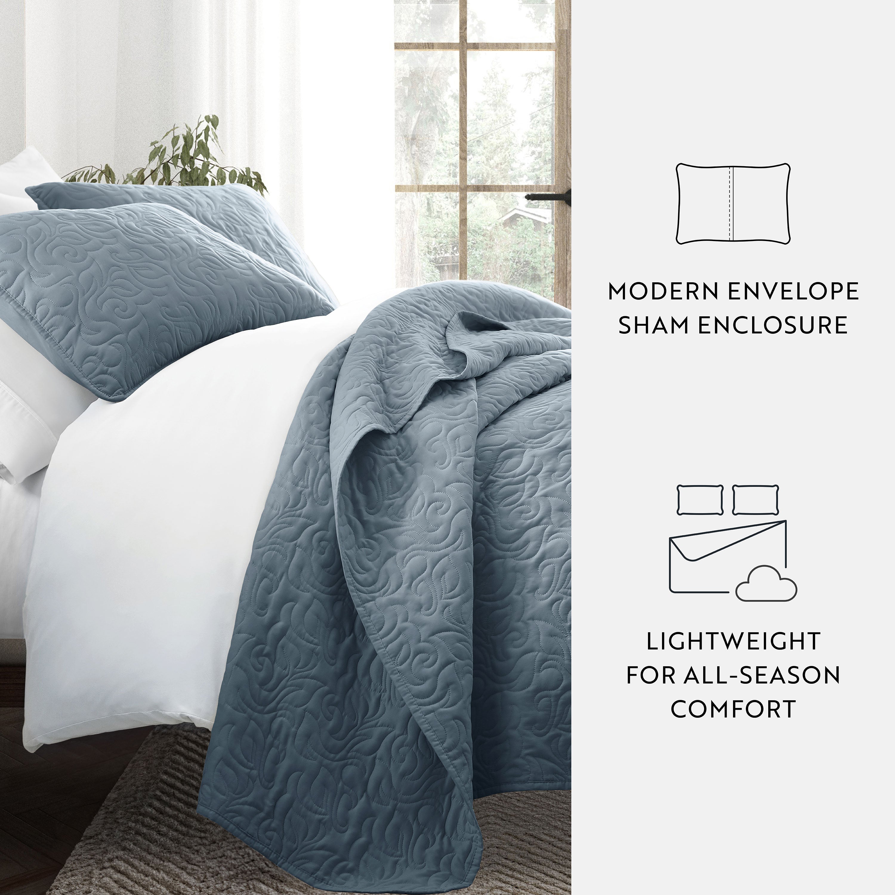 Lightweight Floral Stitch Quilted Coverlet Set