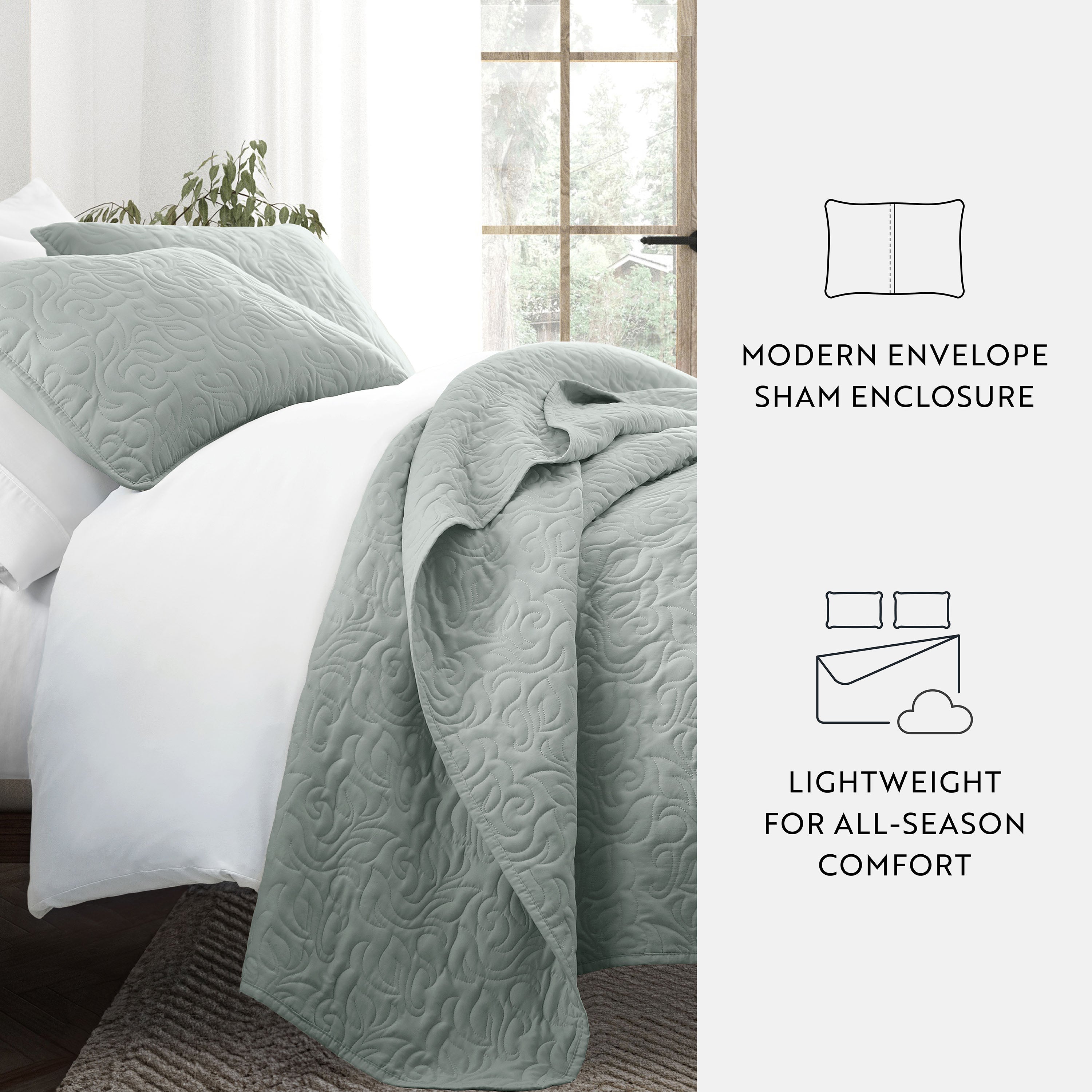 Lightweight Floral Stitch Quilted Coverlet Set