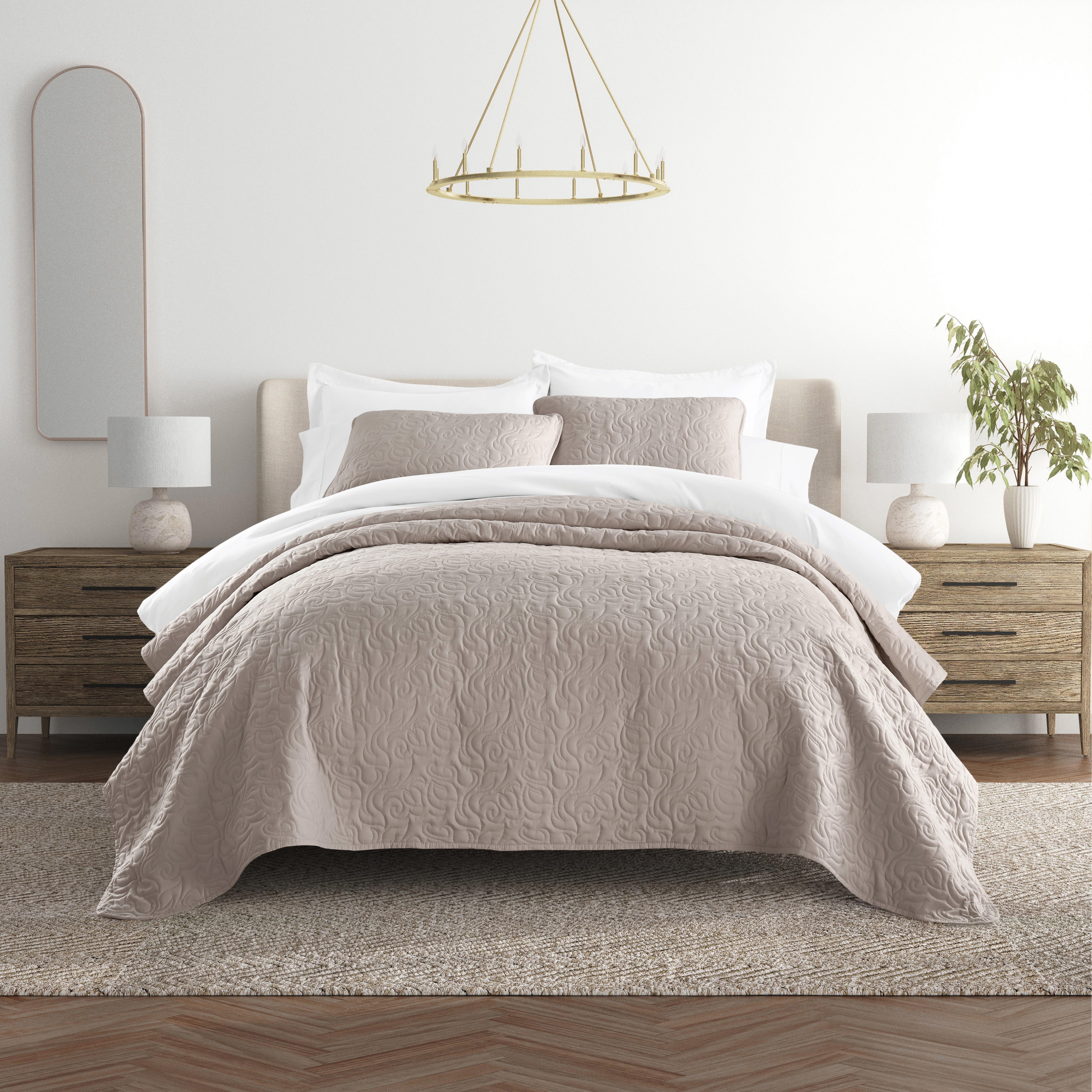 Lightweight Floral Stitch Quilted Coverlet Set