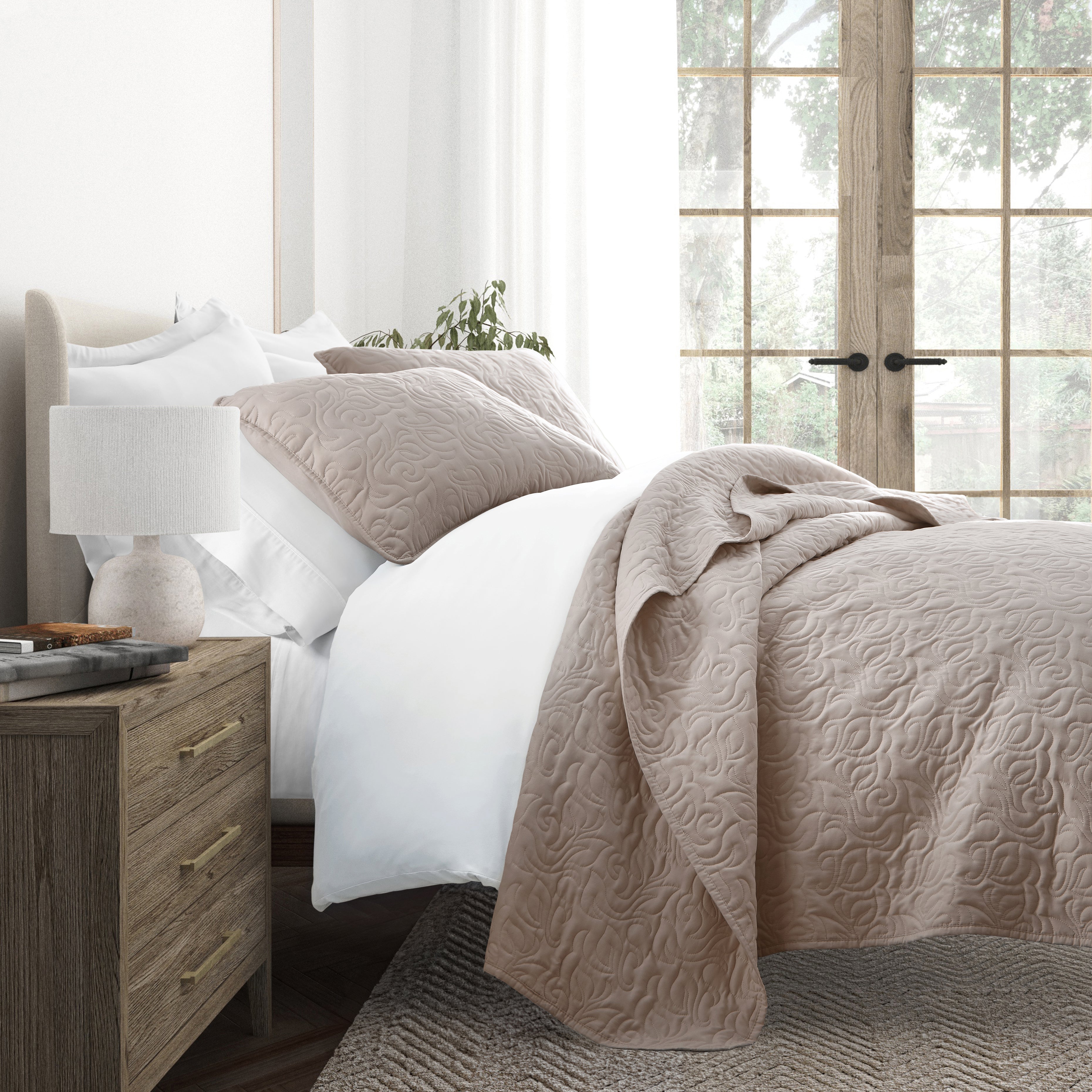 Lightweight Floral Stitch Quilted Coverlet Set