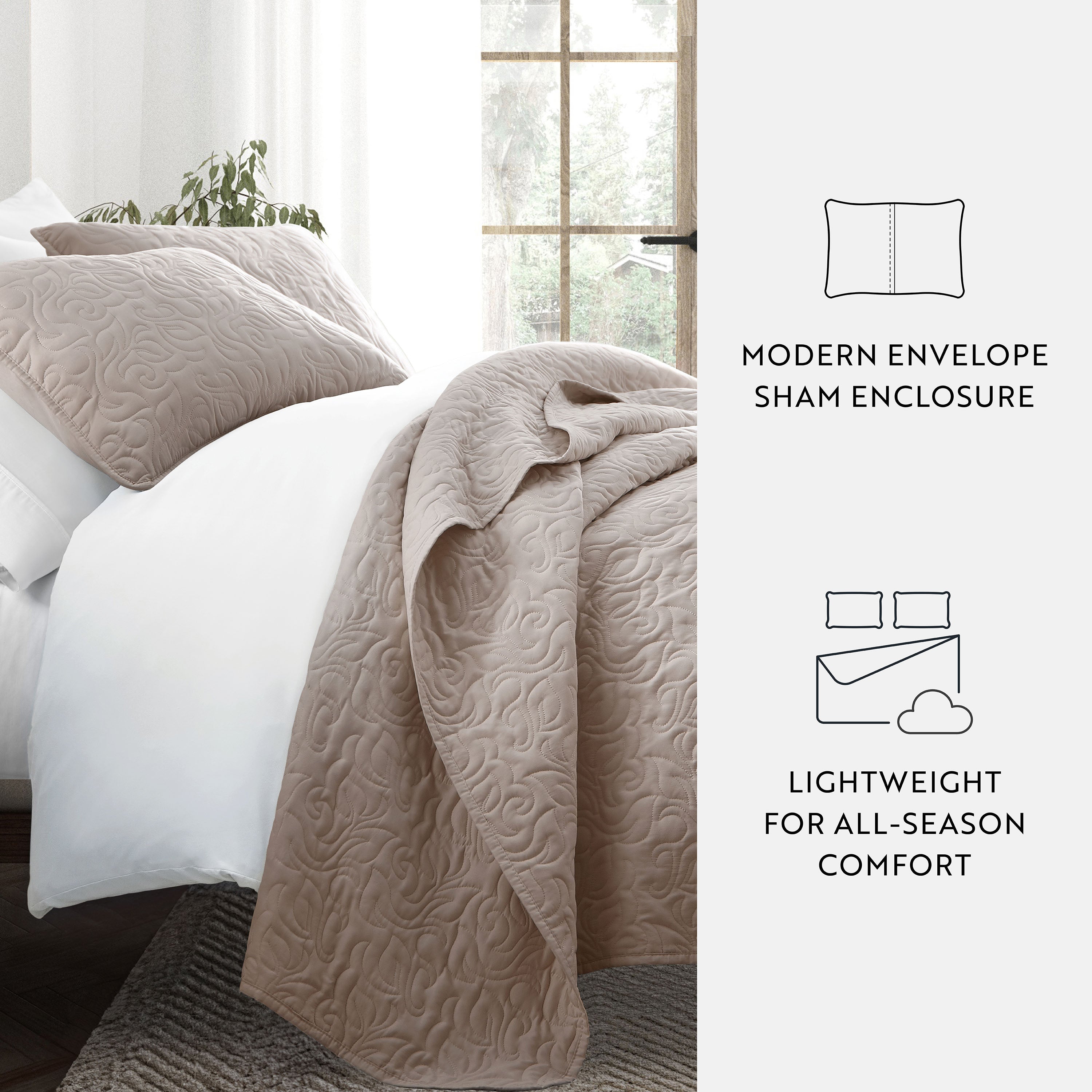 Lightweight Floral Stitch Quilted Coverlet Set