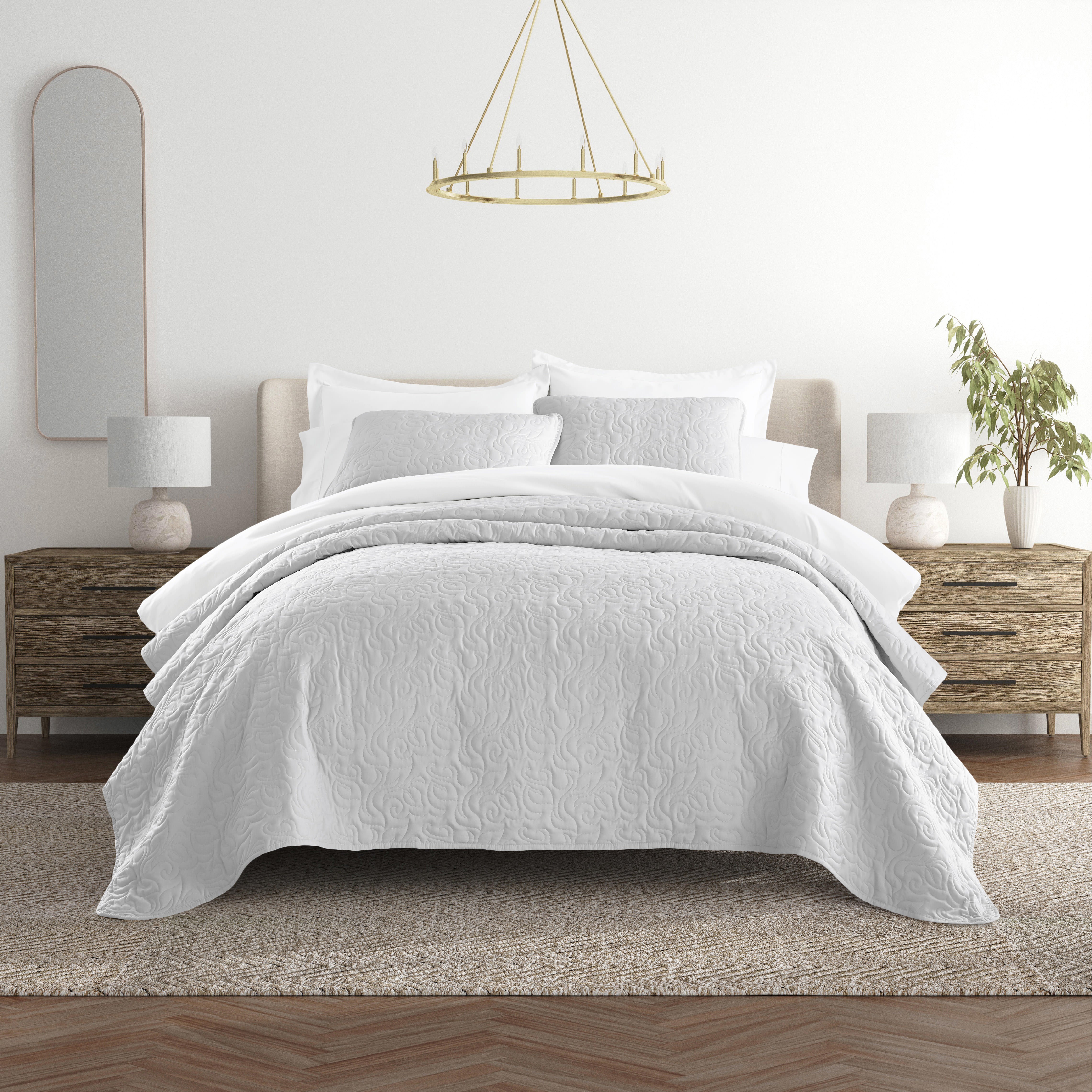 Lightweight Floral Stitch Quilted Coverlet Set