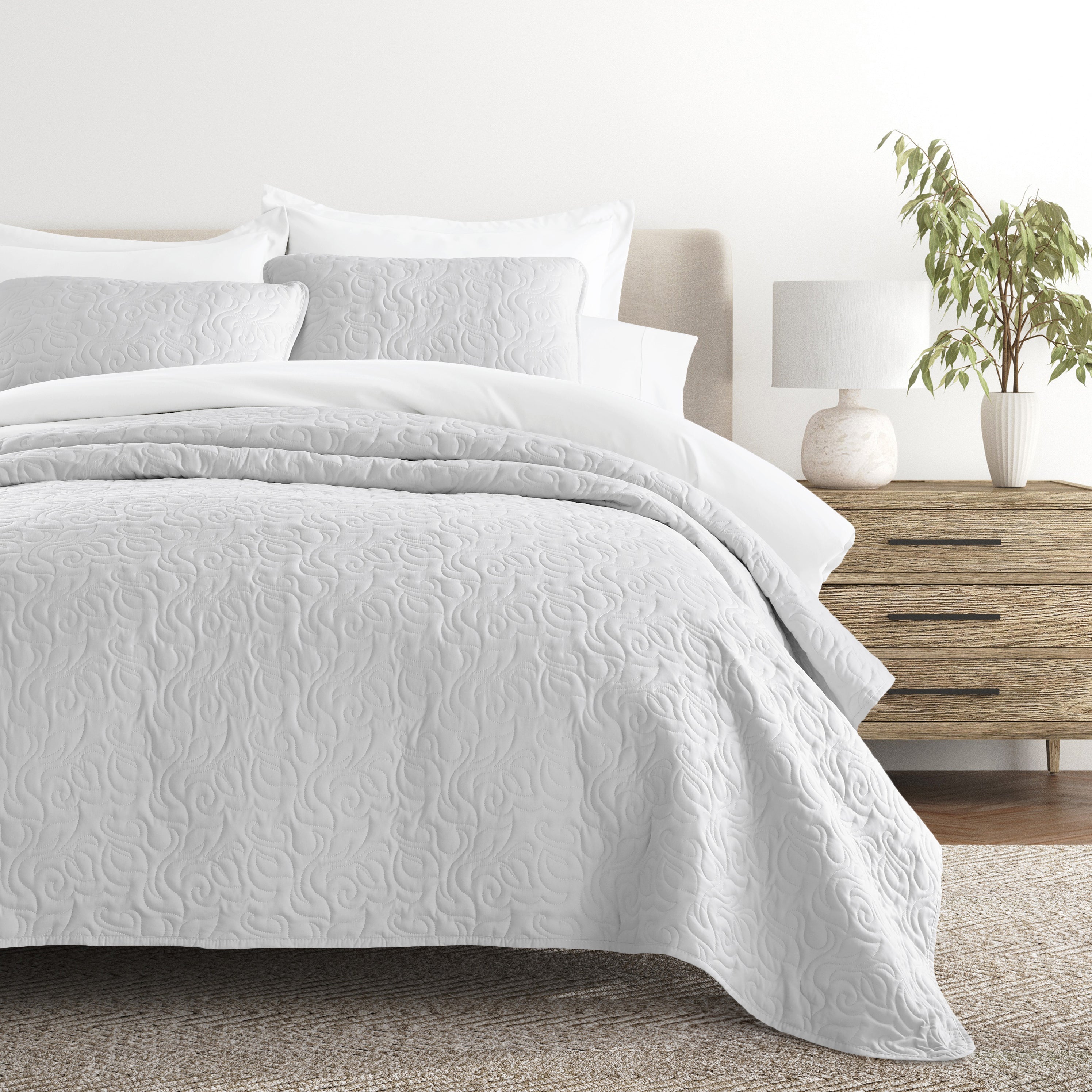 Lightweight Floral Stitch Quilted Coverlet Set