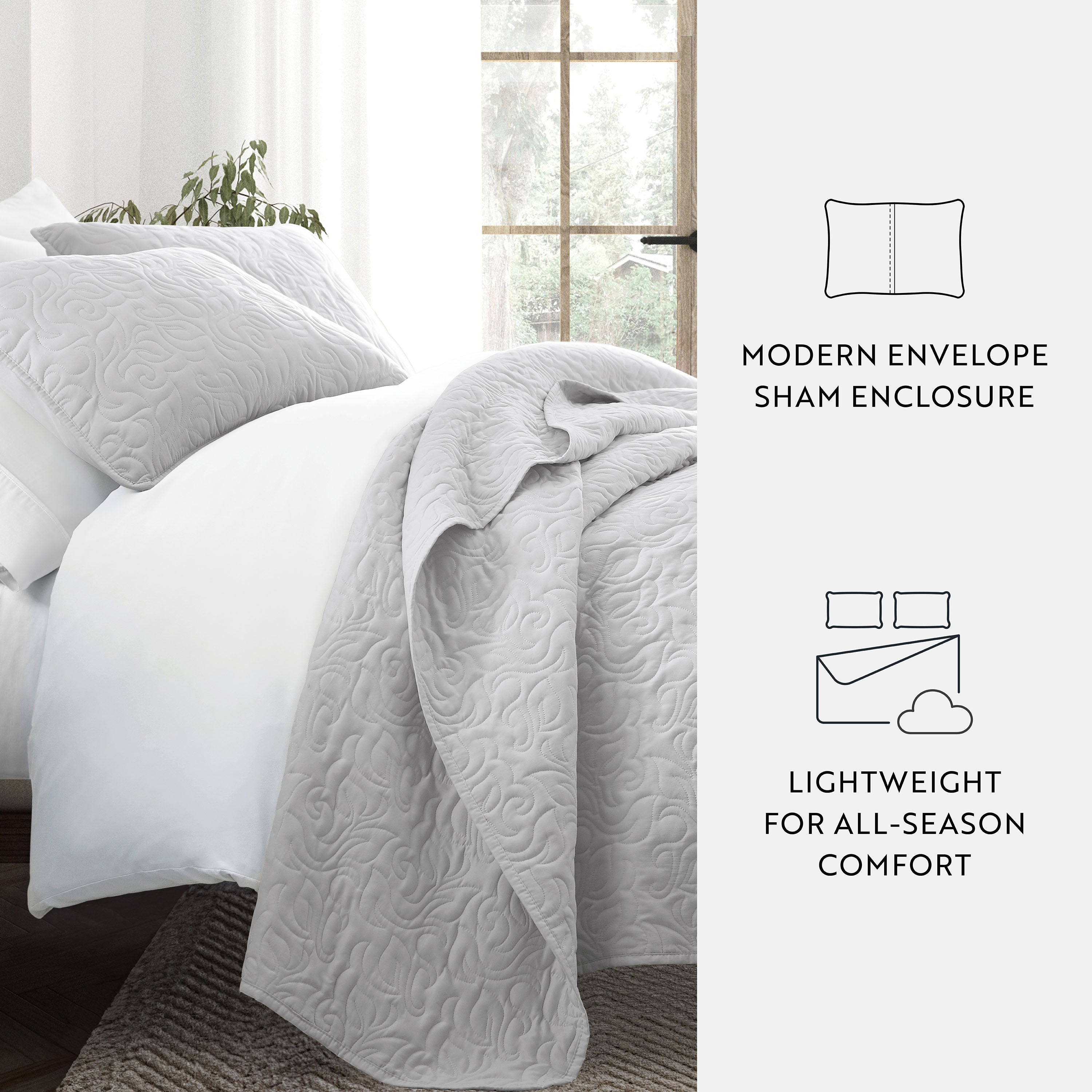 Lightweight Floral Stitch Quilted Coverlet Set