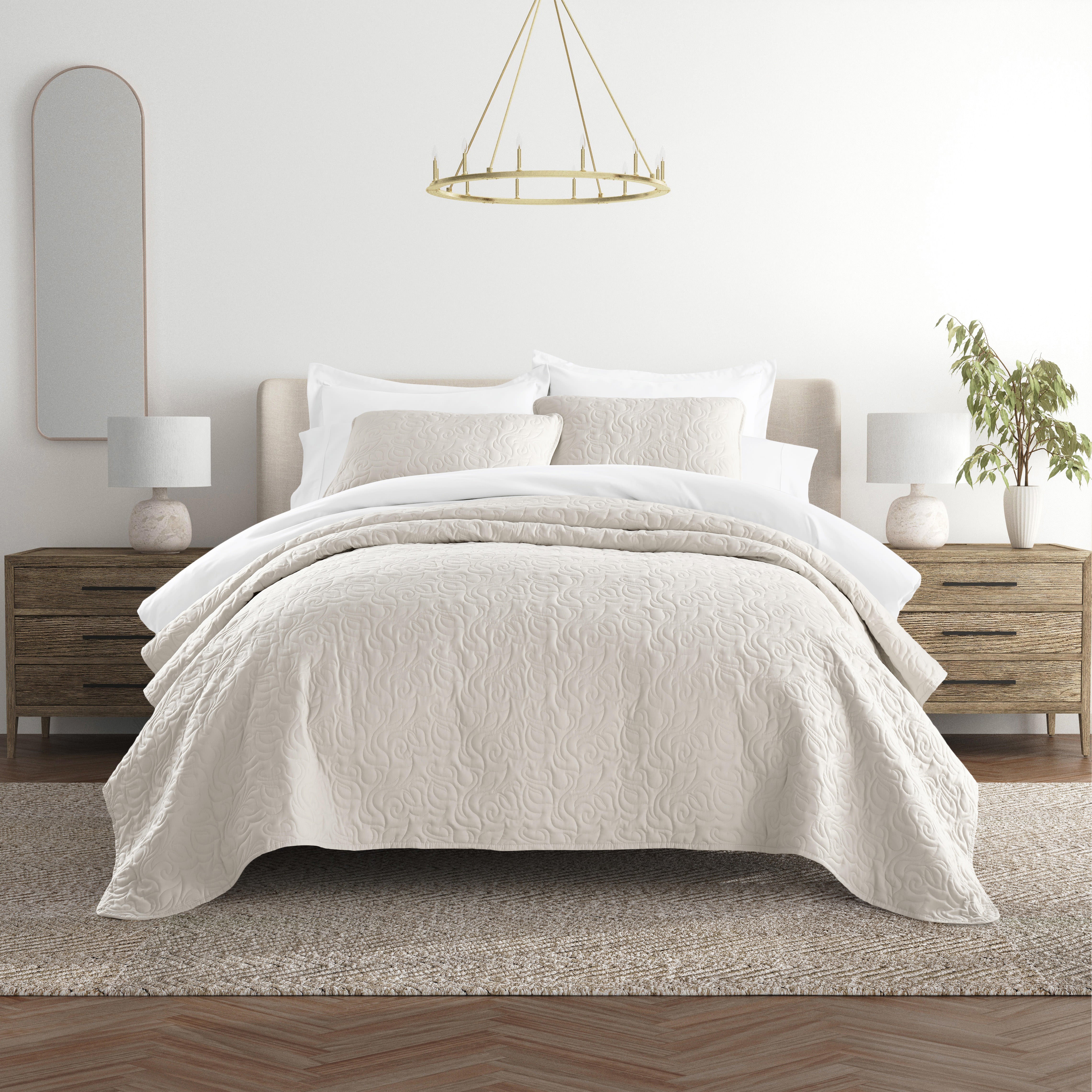 Lightweight Floral Stitch Quilted Coverlet Set