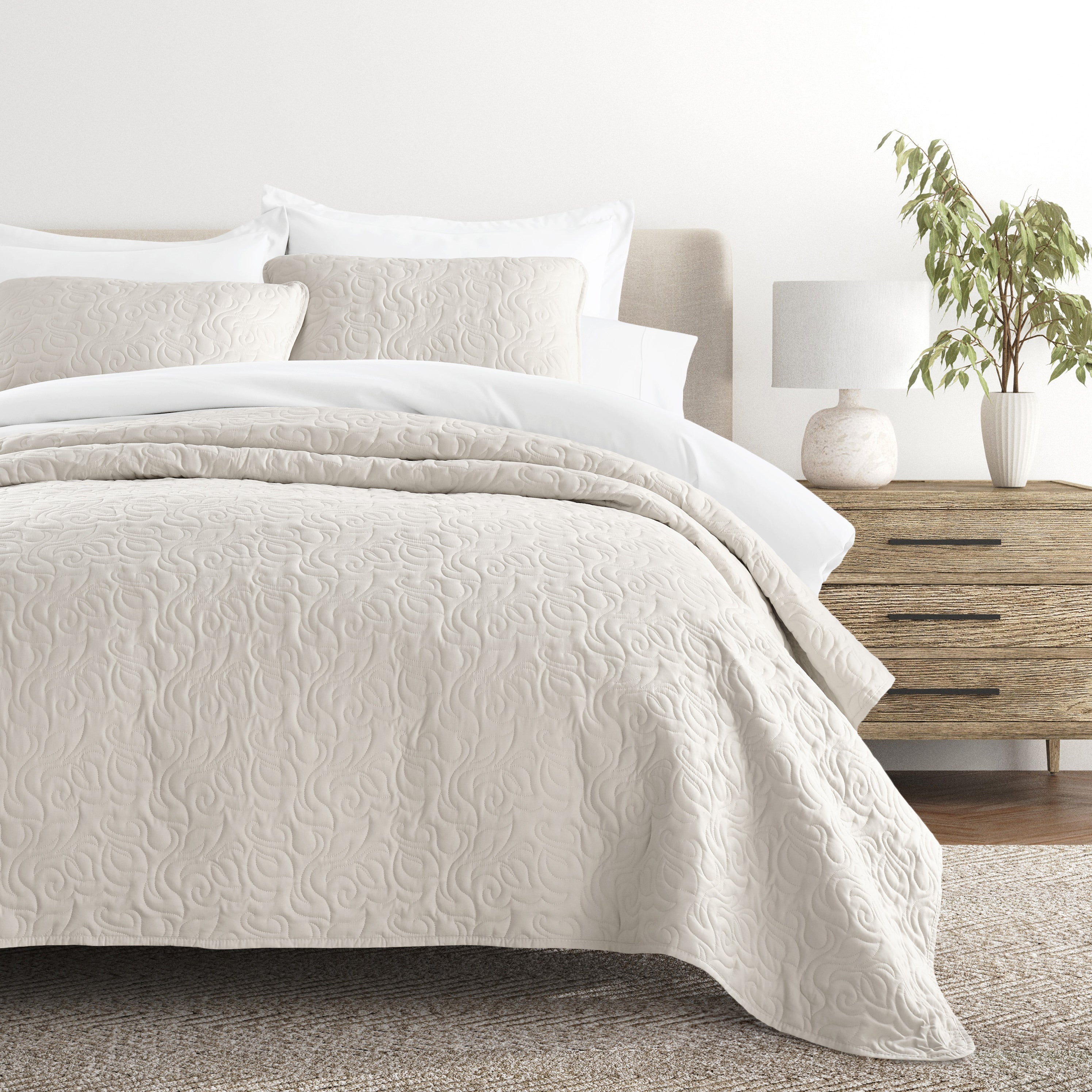 Lightweight Floral Stitch Quilted Coverlet Set