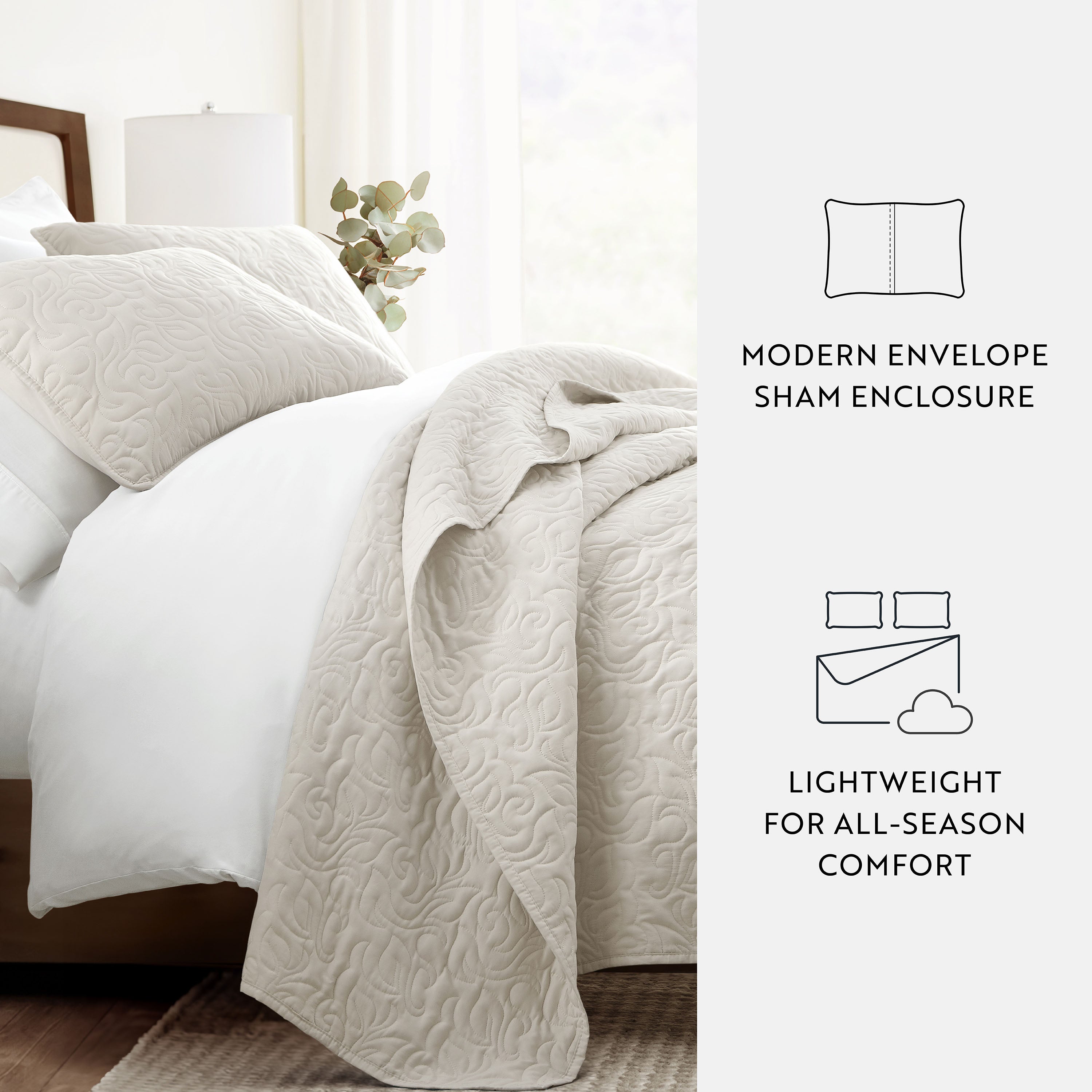 Lightweight Floral Stitch Quilted Coverlet Set