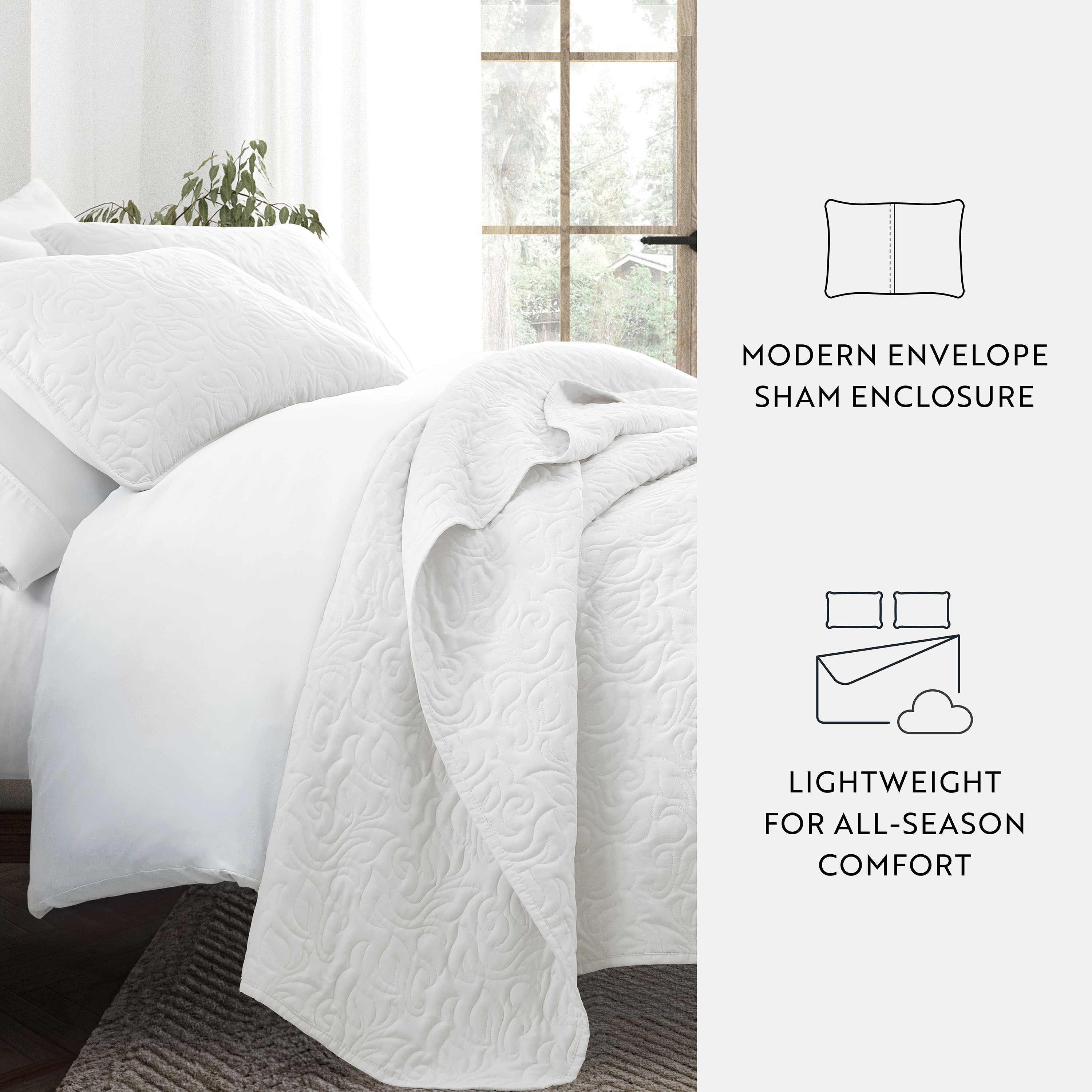 Lightweight Floral Stitch Quilted Coverlet Set