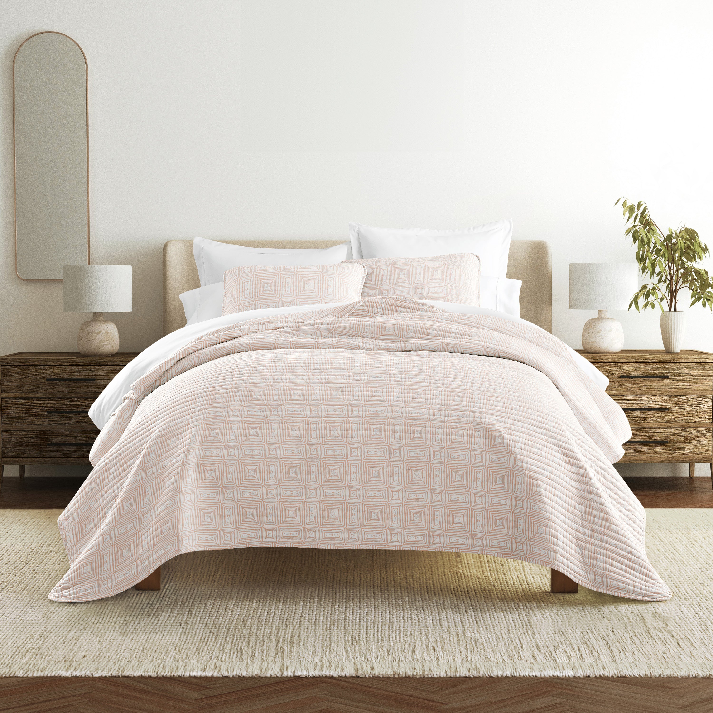 Geometric Maze Patterned Quilted Coverlet Set