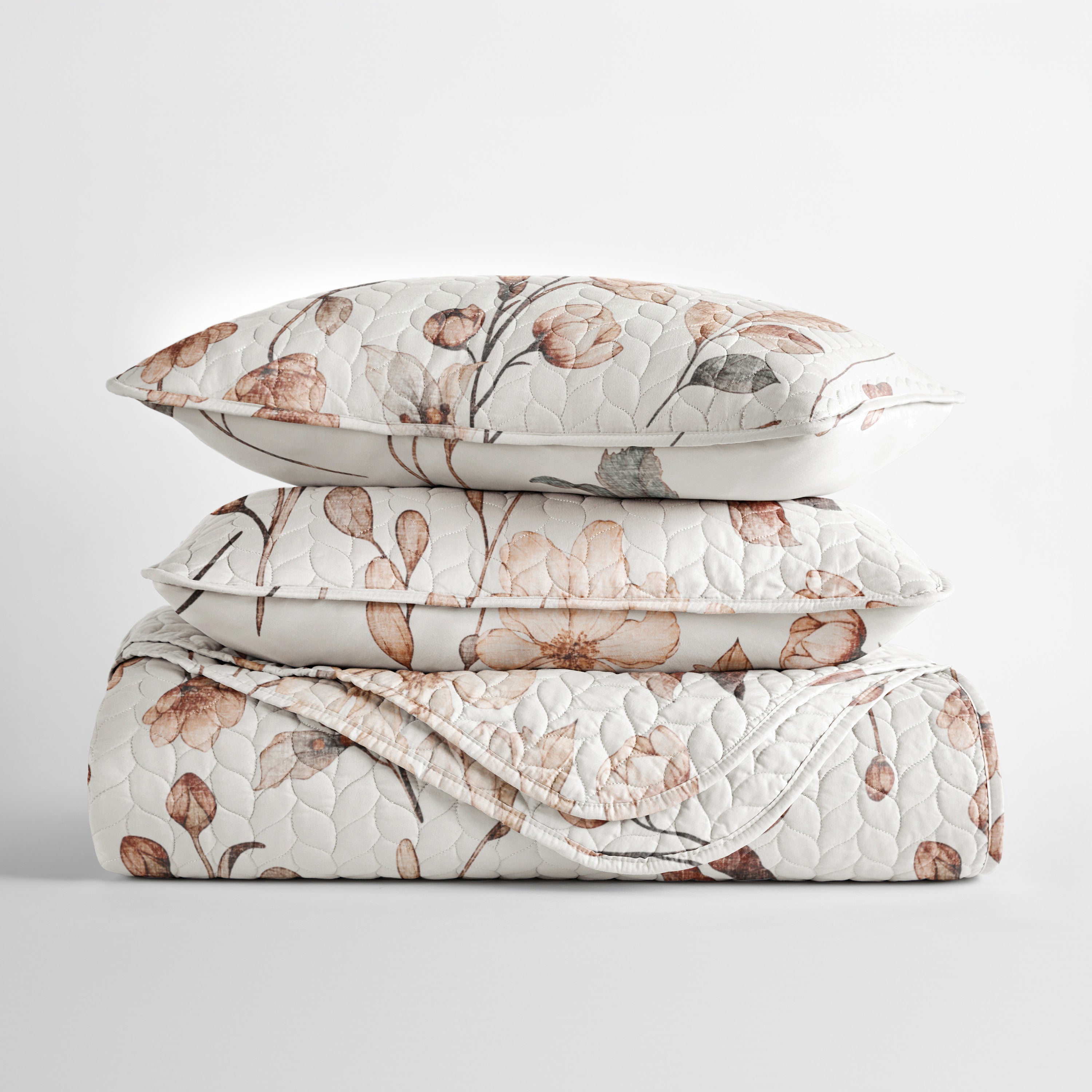 Russet Floral Patterned Quilted Coverlet Set