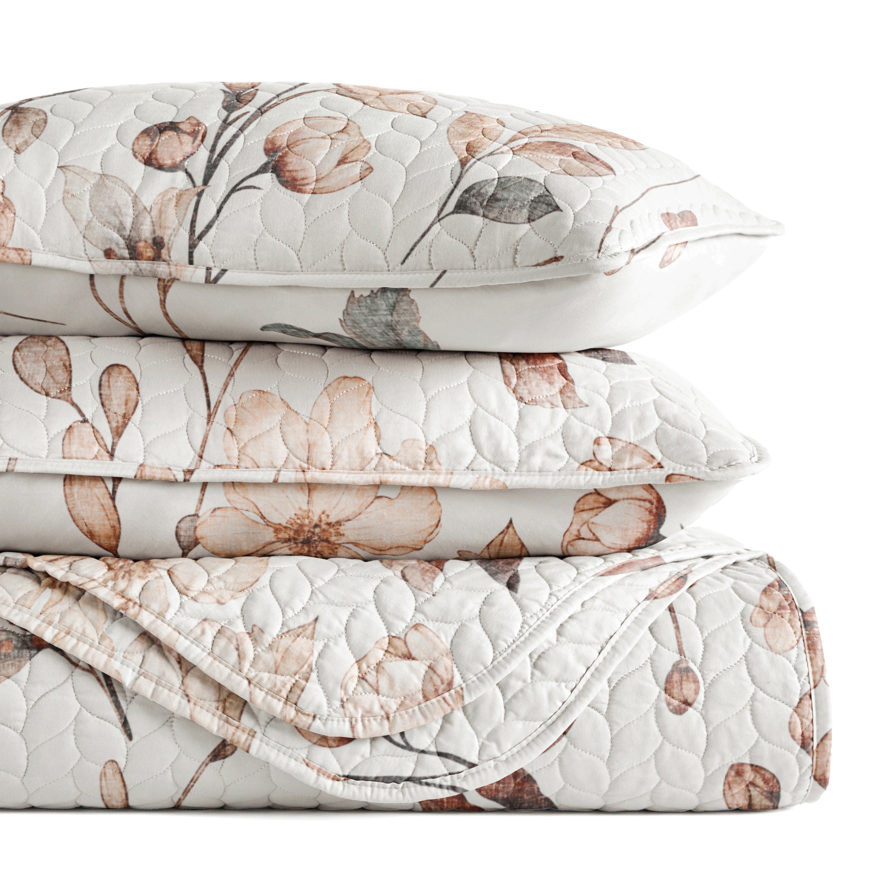 Russet Floral Patterned Quilted Coverlet Set