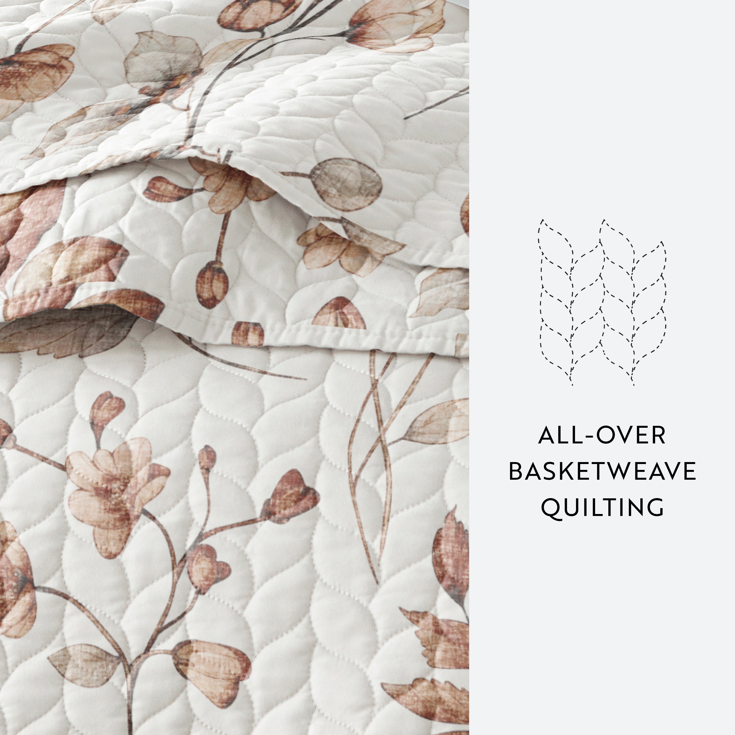 Russet Floral Patterned Quilted Coverlet Set