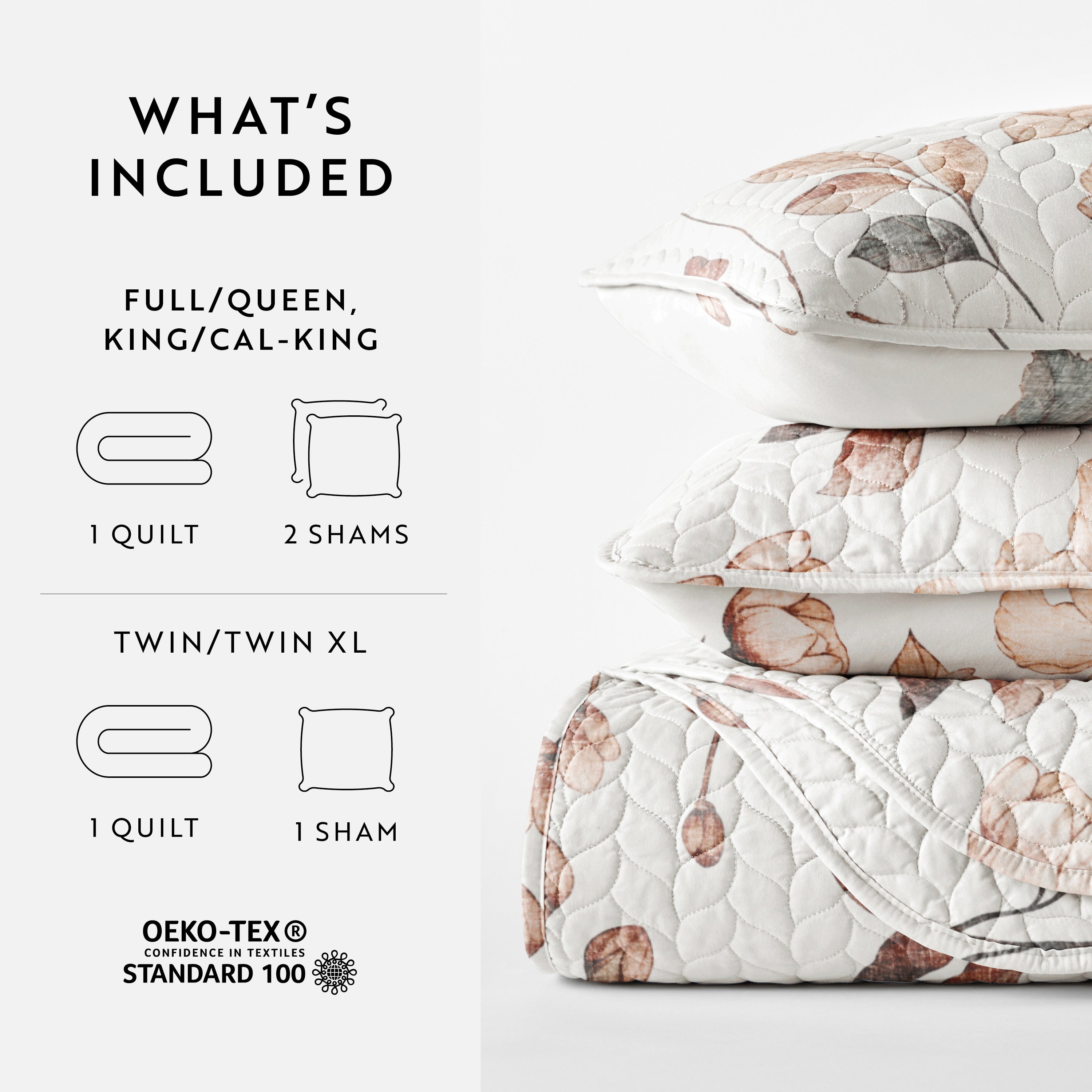 Russet Floral Patterned Quilted Coverlet Set