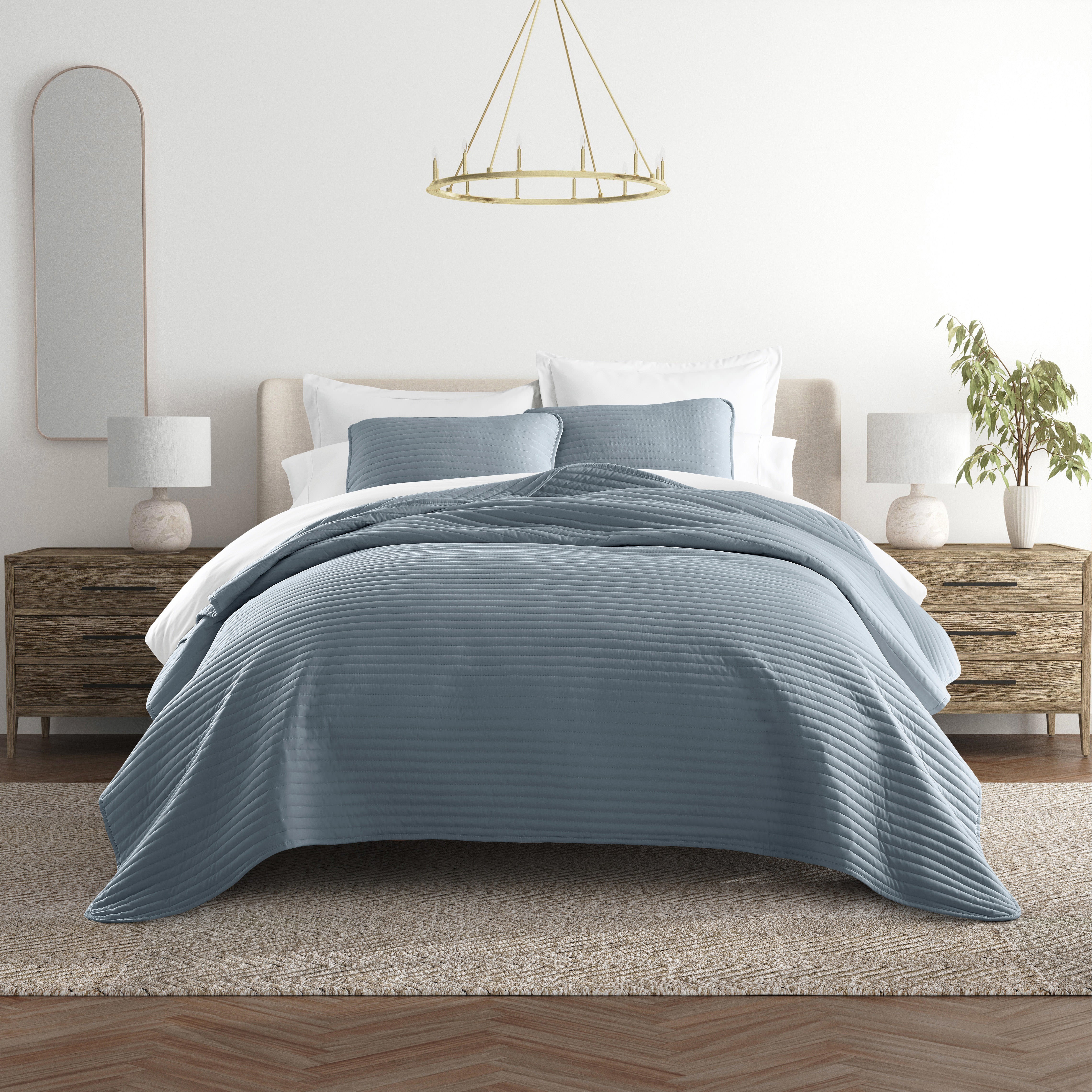 Lightweight Stripe Stitch Quilted Coverlet Set