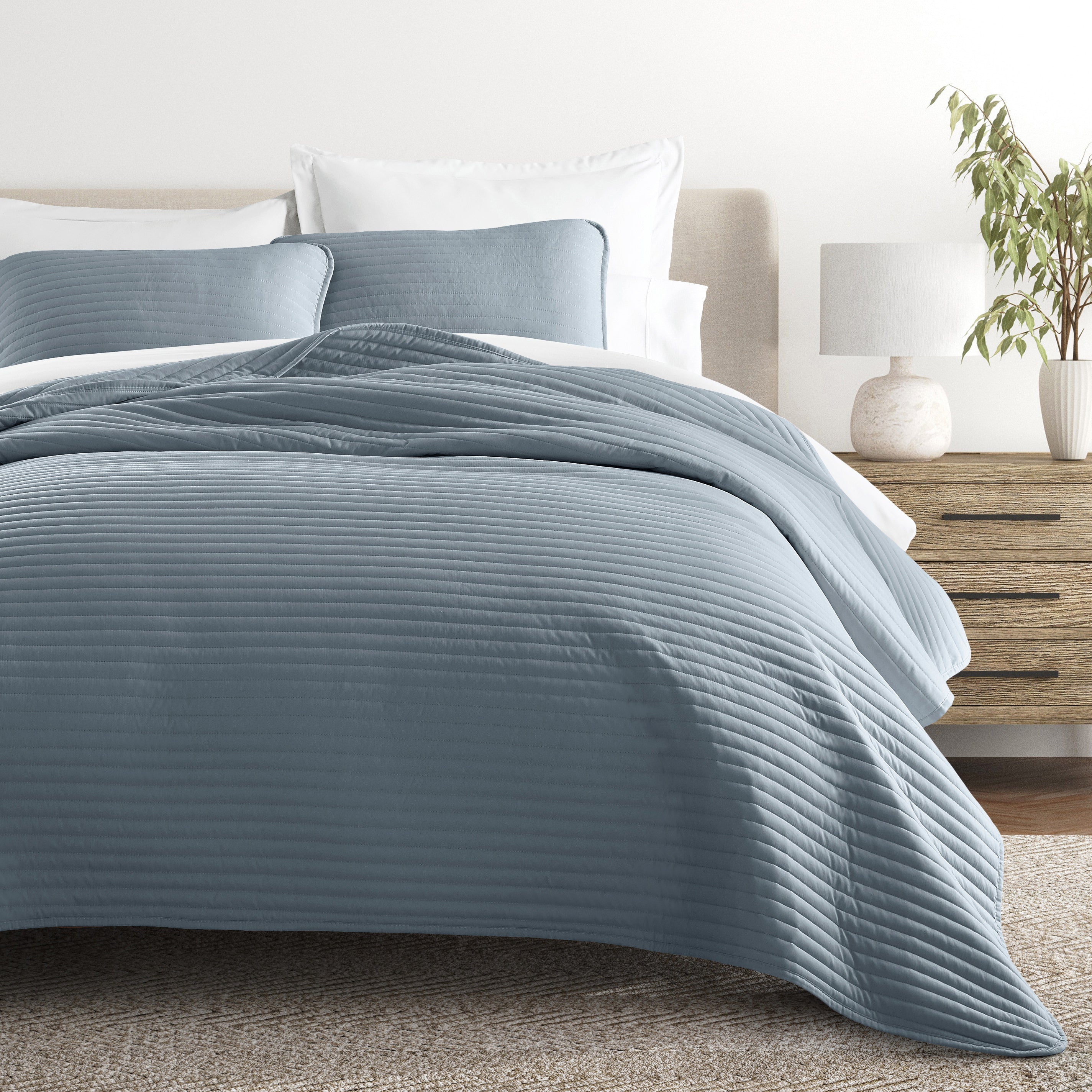 Lightweight Stripe Stitch Quilted Coverlet Set