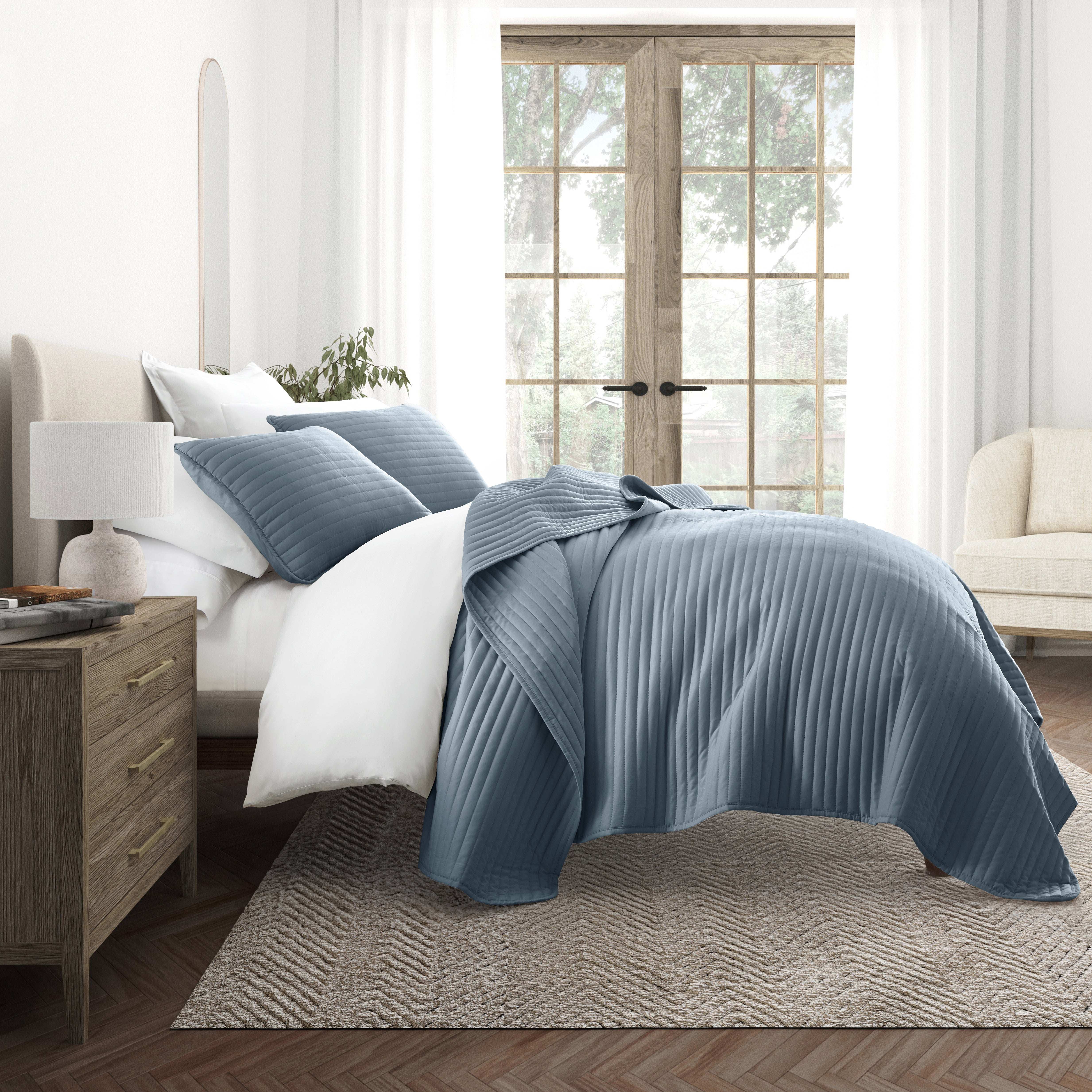 Lightweight Stripe Stitch Quilted Coverlet Set